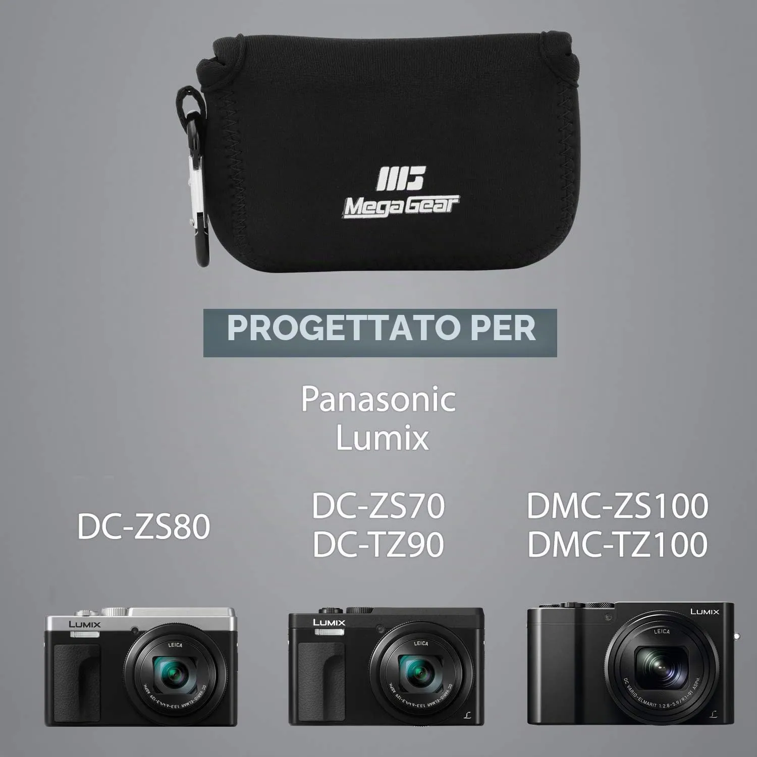 MegaGear custodia neoprene Lumix TZ95 TZ90 nera