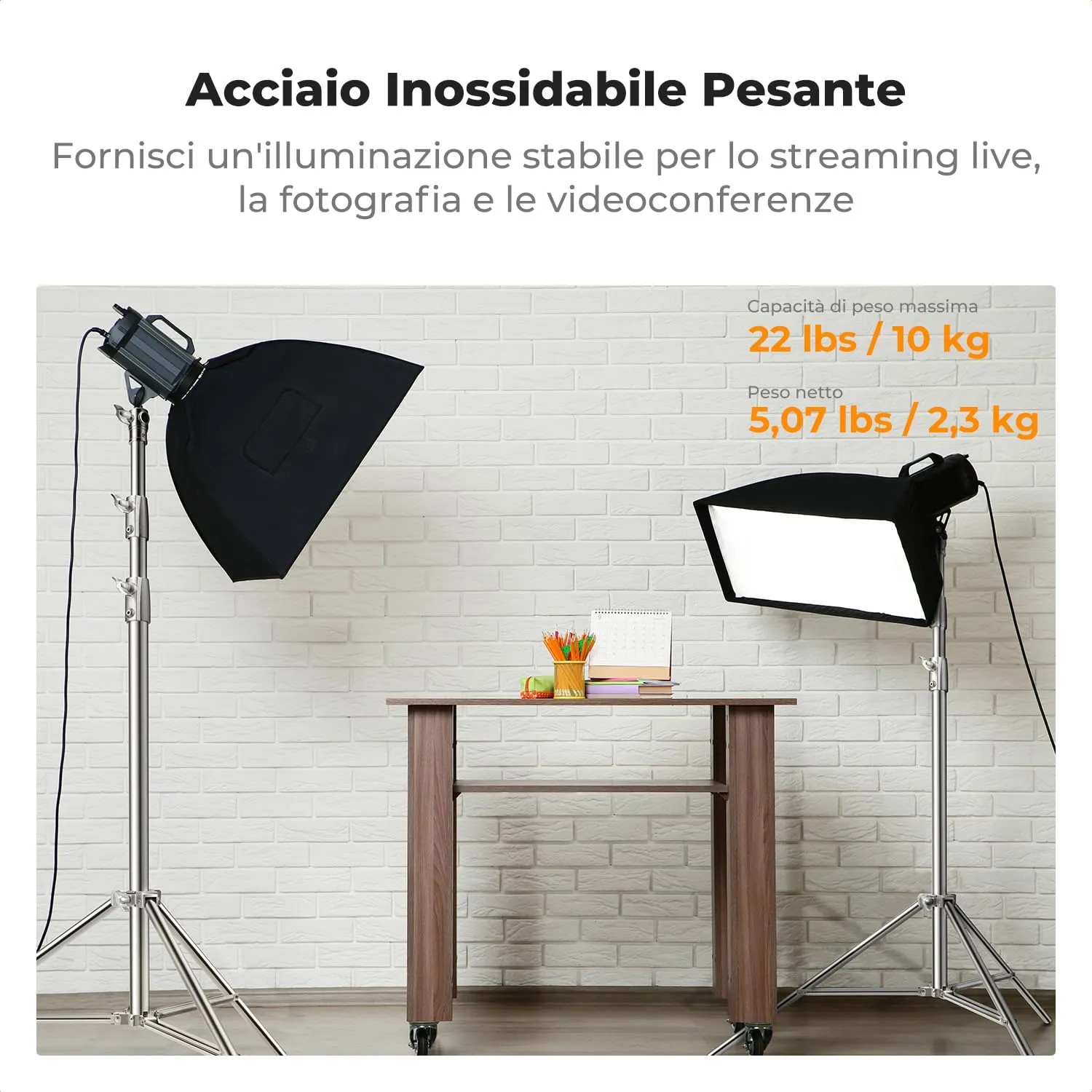K&F Concept Stativo Luce 2,8m Acciaio 10kg con Molla
