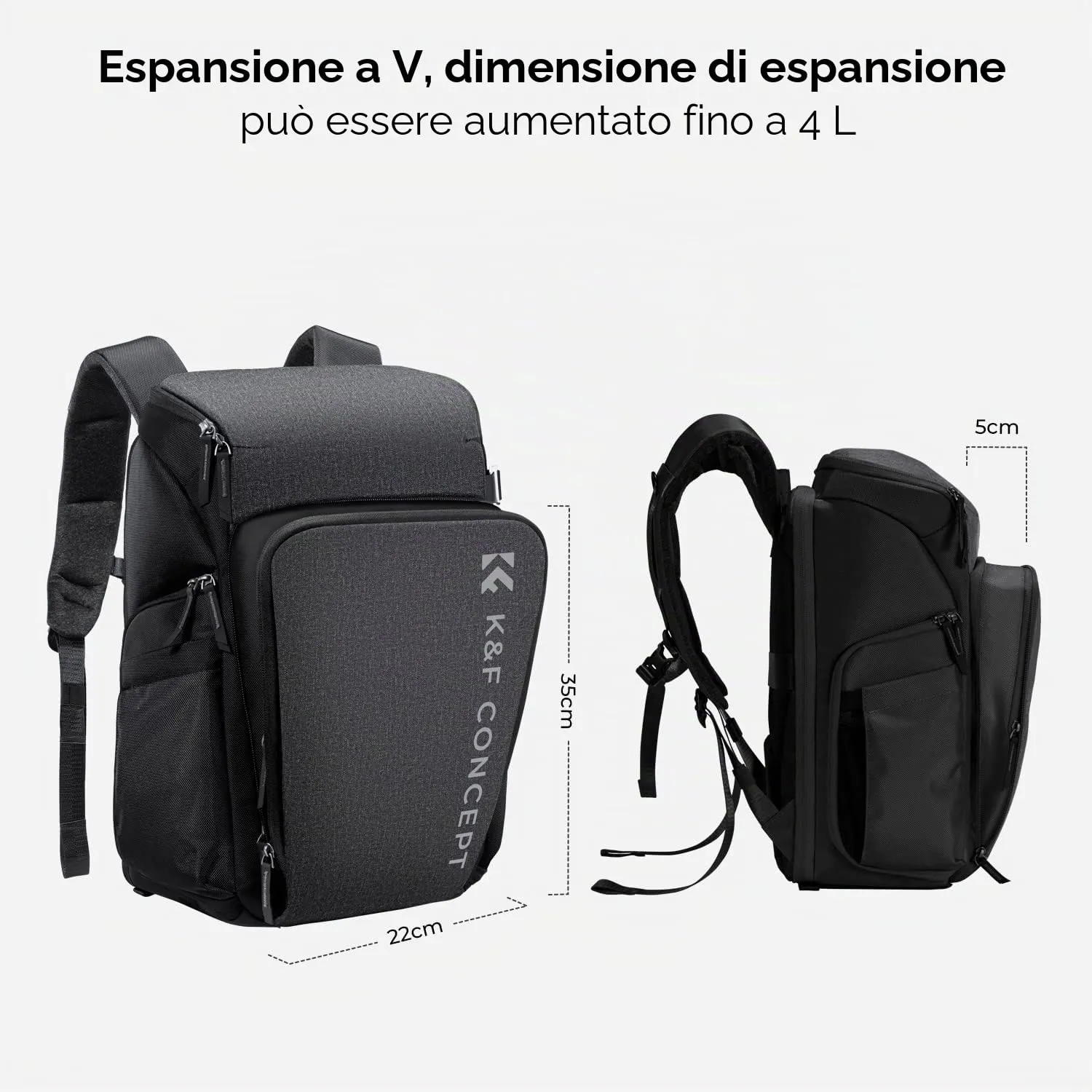 K&F Concept zaino fotografico 25L grigio impermeabile