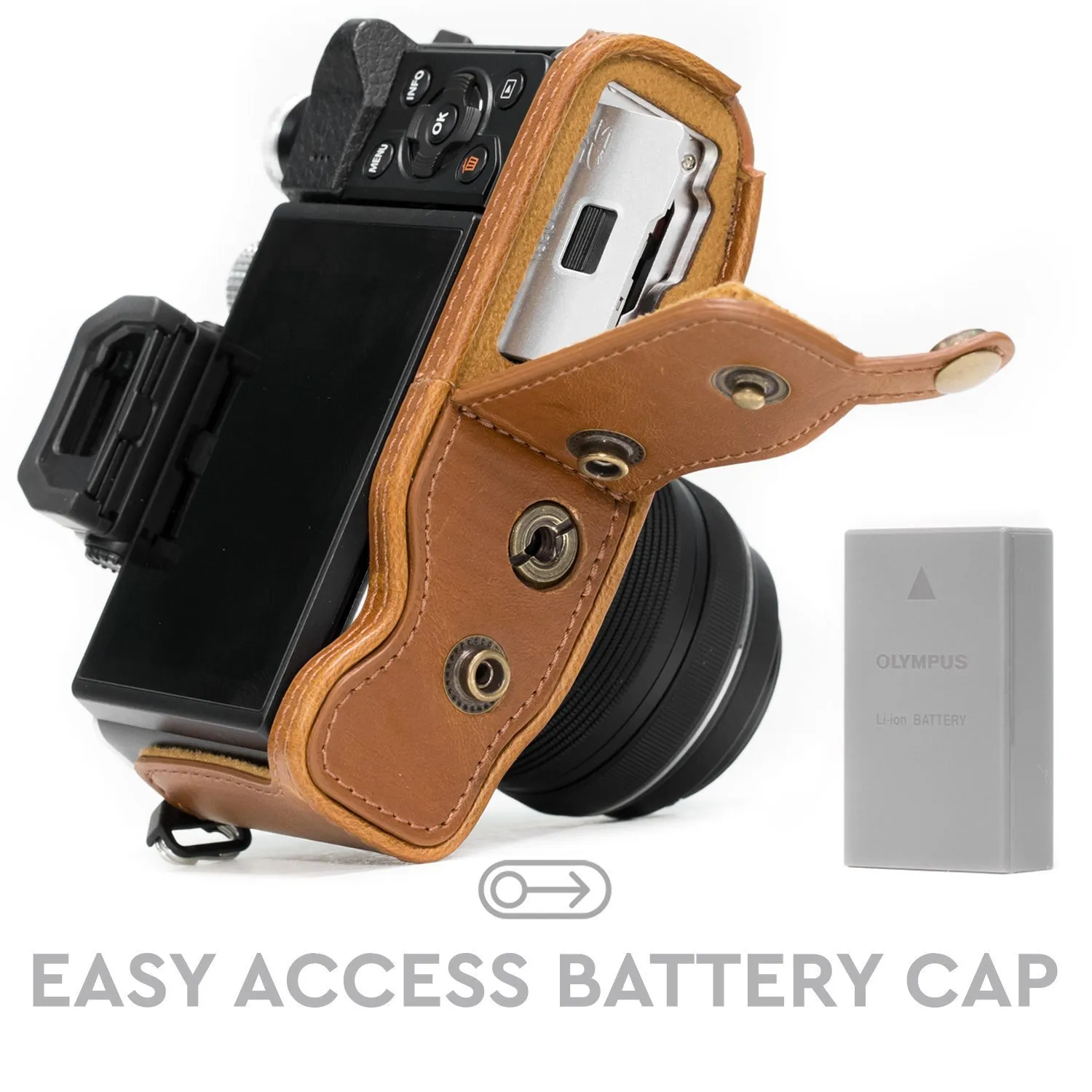 MegaGear MG995 Custodia Pelle Olympus E-M10 Mark II Marrone Chiaro