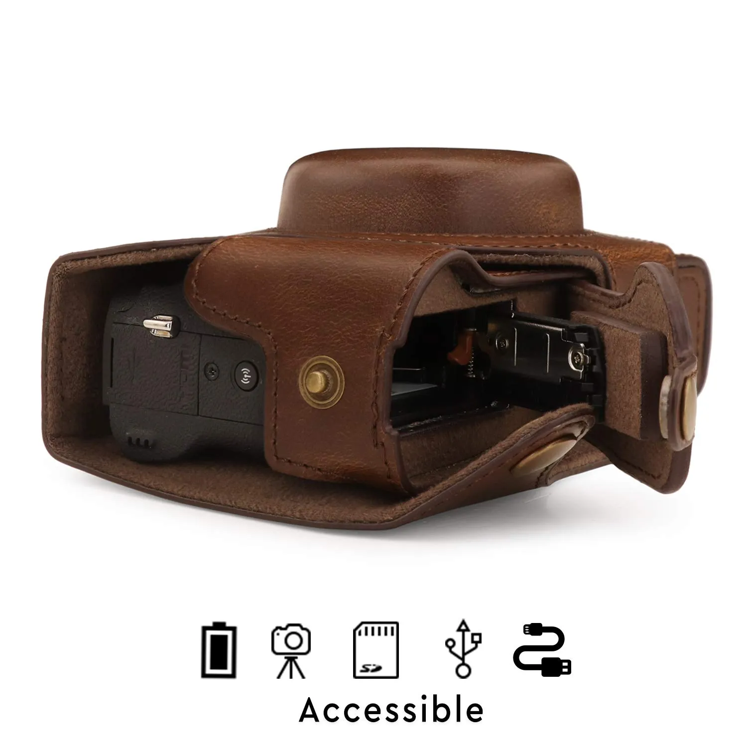 MegaGear Ever Ready custodia Canon G5 X Mark II marrone finta pelle