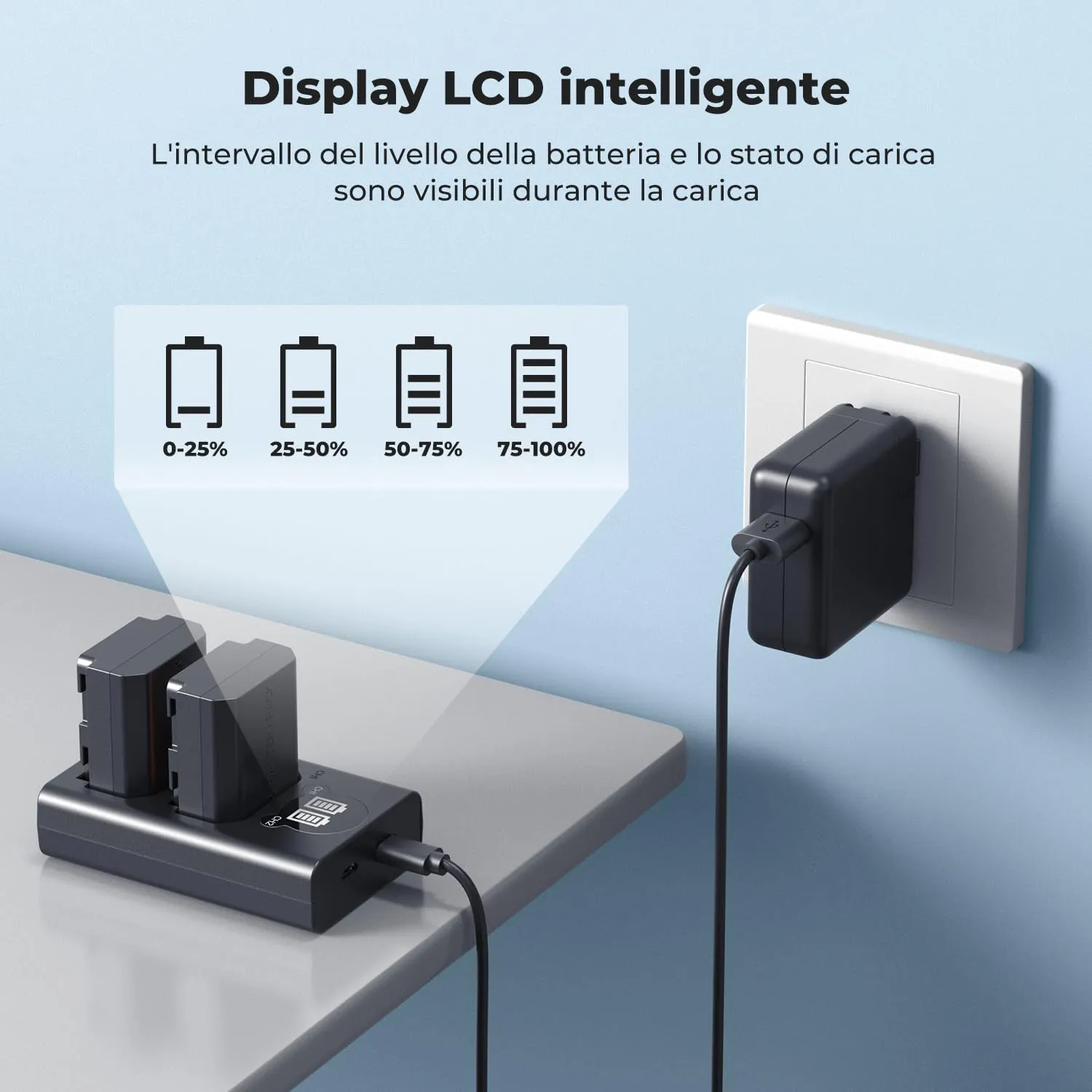 K&F Concept NP-FZ100 Batteria 2600mAh + Caricatore LCD 2 slot
