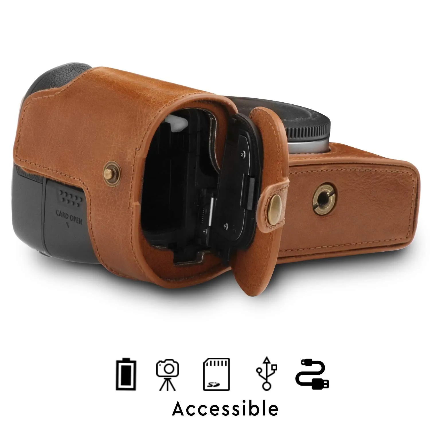 MegaGear Canon EOS R mezza custodia pelle marrone ever ready
