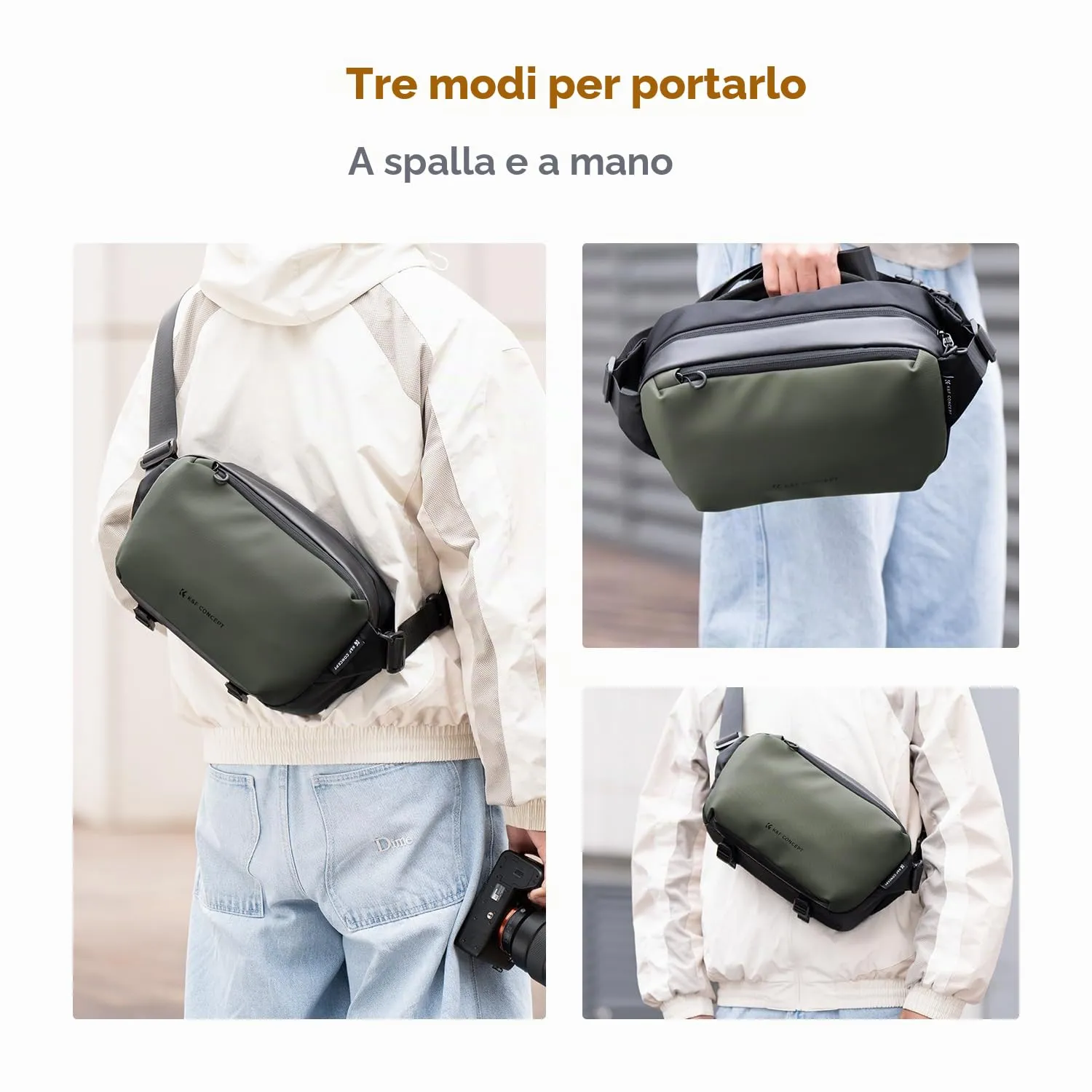 K&F Concept Borsa Tracolla Fotocamera M Verde Nero Impermeabile