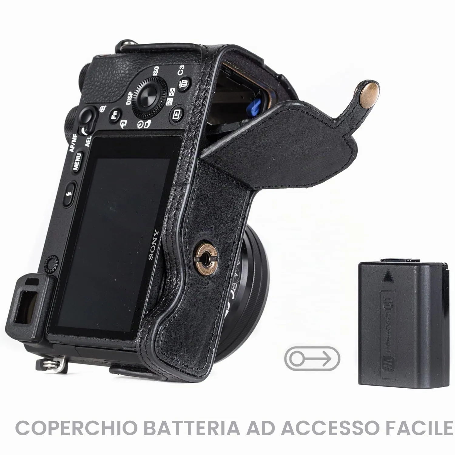 MegaGear Ever Ready A6500 mezza custodia pelle nero vera pelle