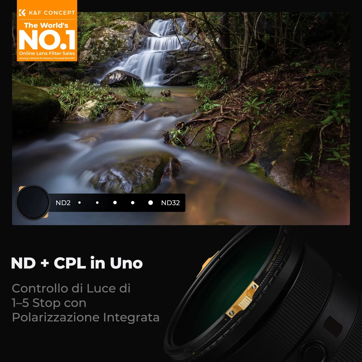 K&F Concept Nano-X PRO filtro variabile ND2-32 CPL 62mm ottone