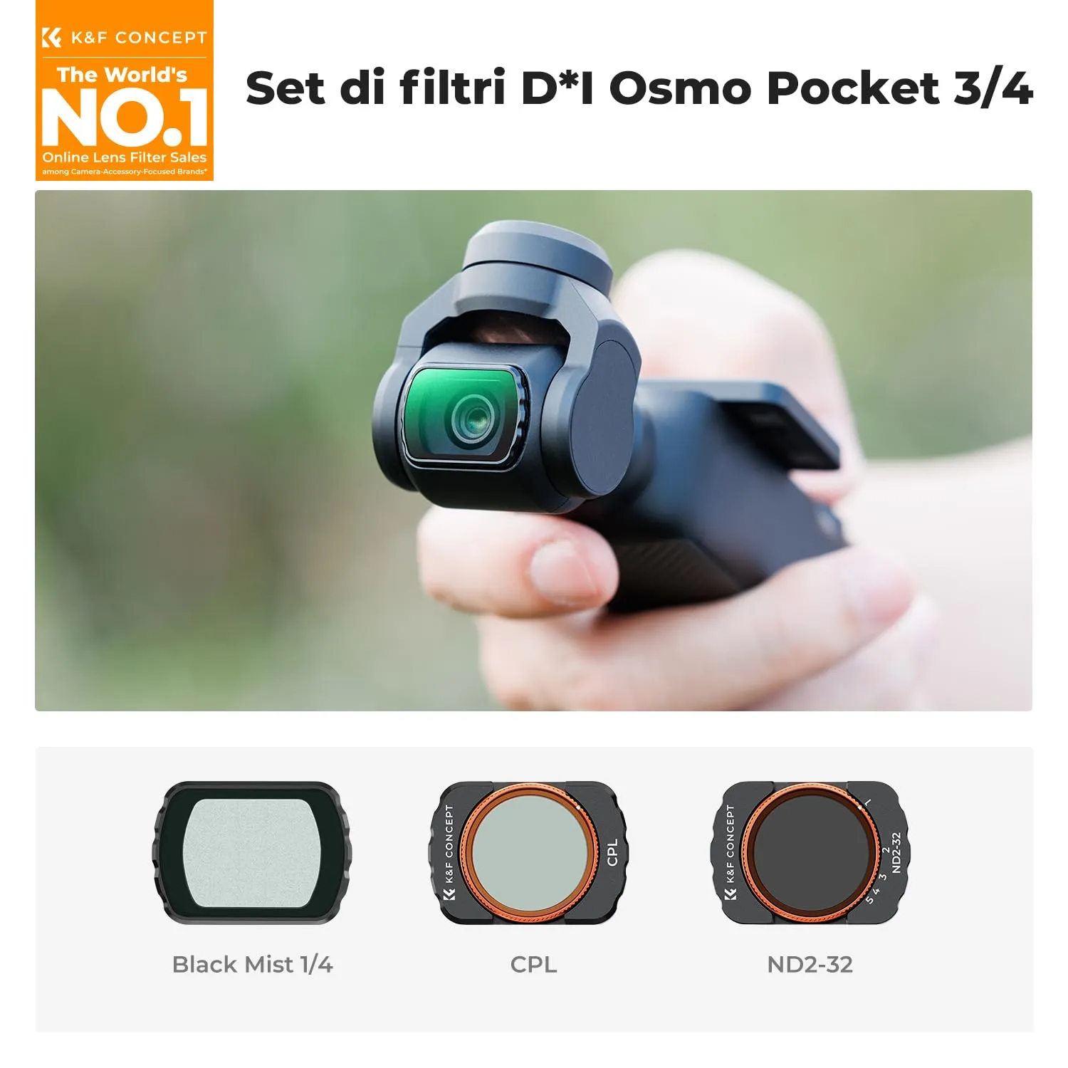 K&F Concept kit filtri magnetici Osmo Pocket 3/4 CPL + ND2-32 + Black Mist 1/4