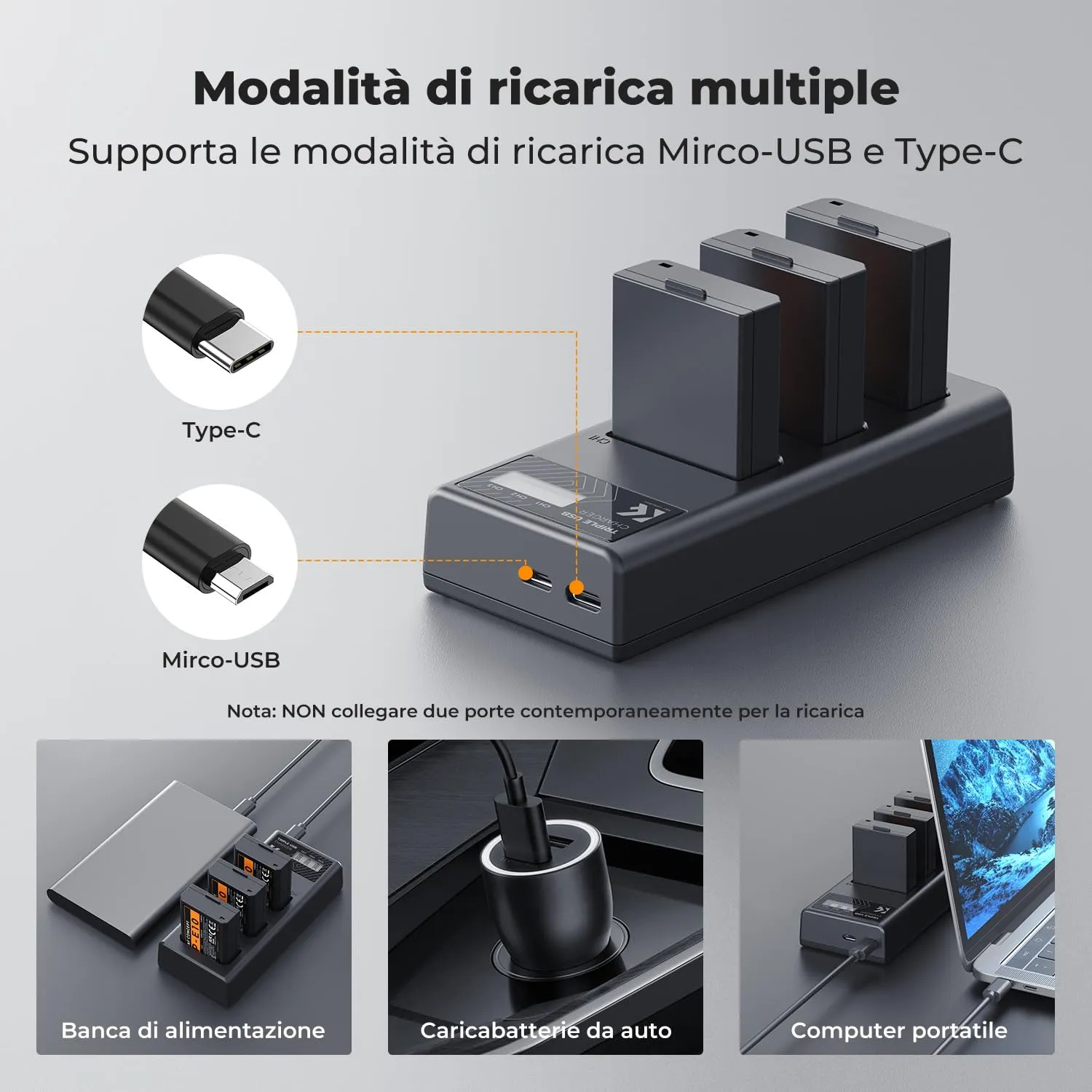 K&F Concept LP-E10 Batterie 1200mAh Kit 3+Caricatore LCD