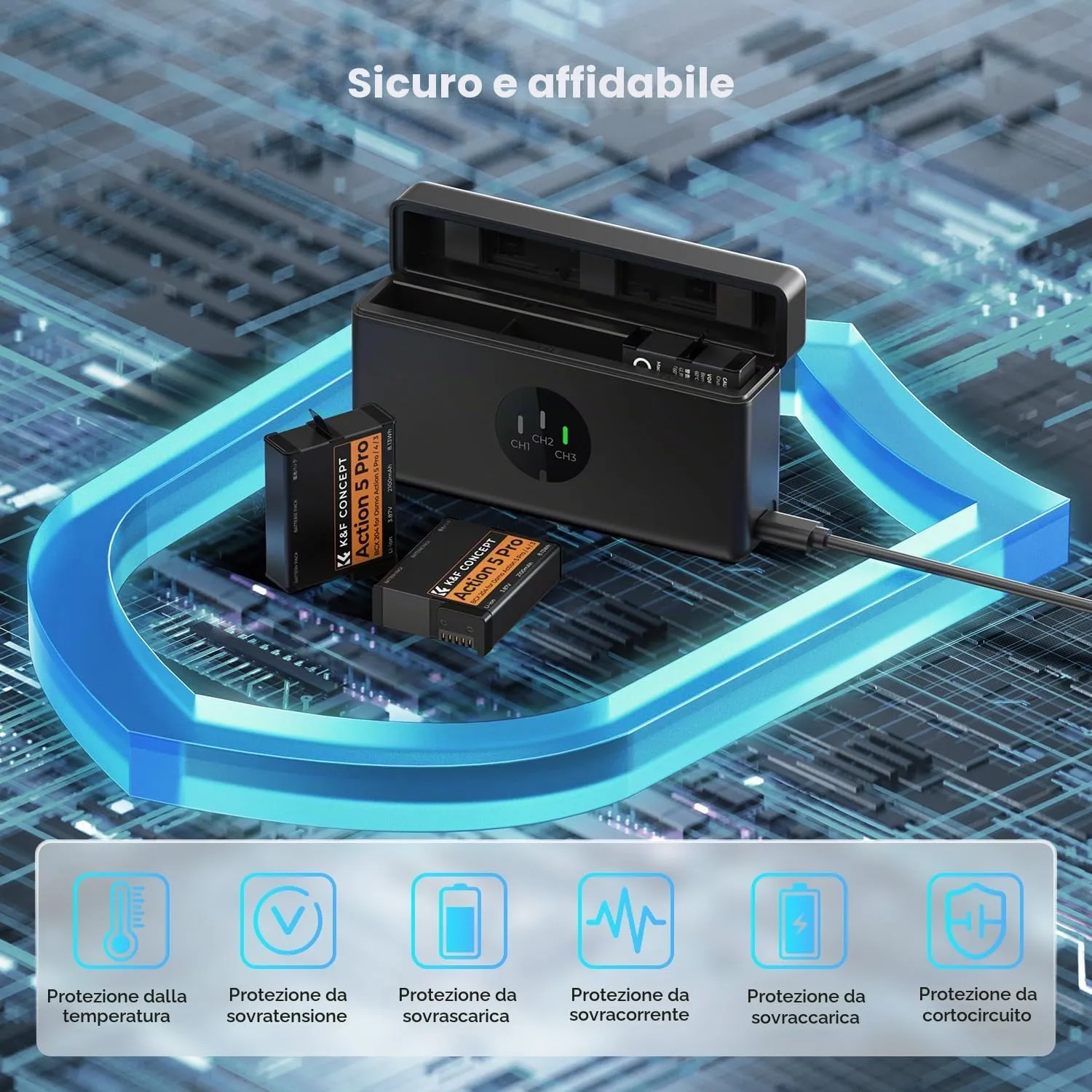 K&F Concept Osmo Action Kit 3 Batterie 2100mAh + Box USB-C