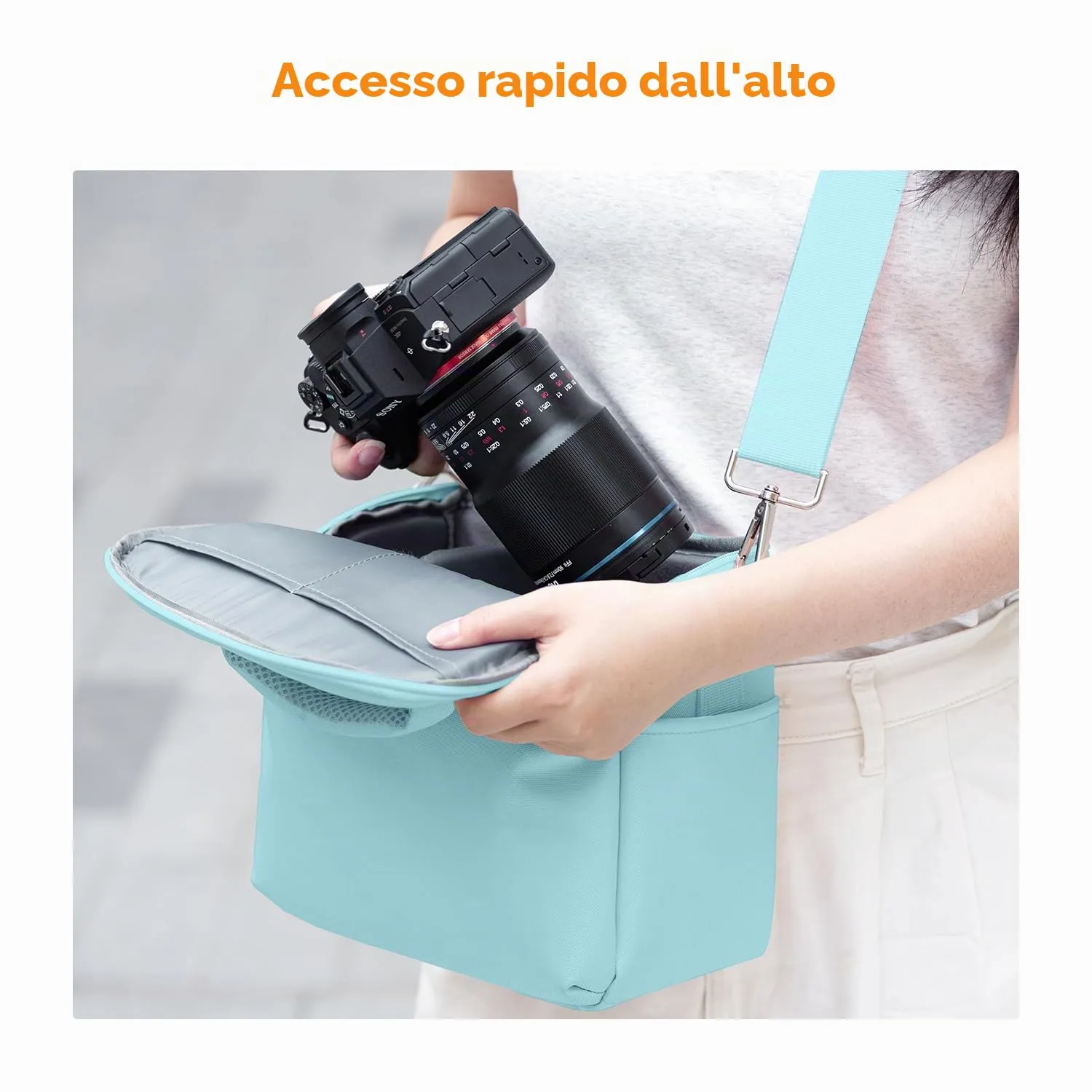 K&F Concept borsa fotocamera tracolla azzurra DSLR mirrorless