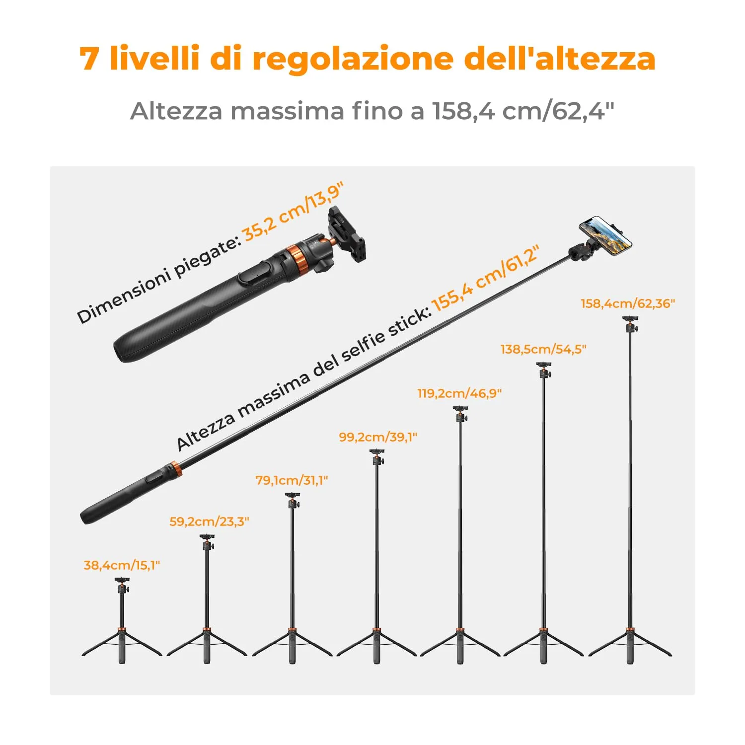 K&F Concept Treppiede Smartphone 158cm con Telecomando