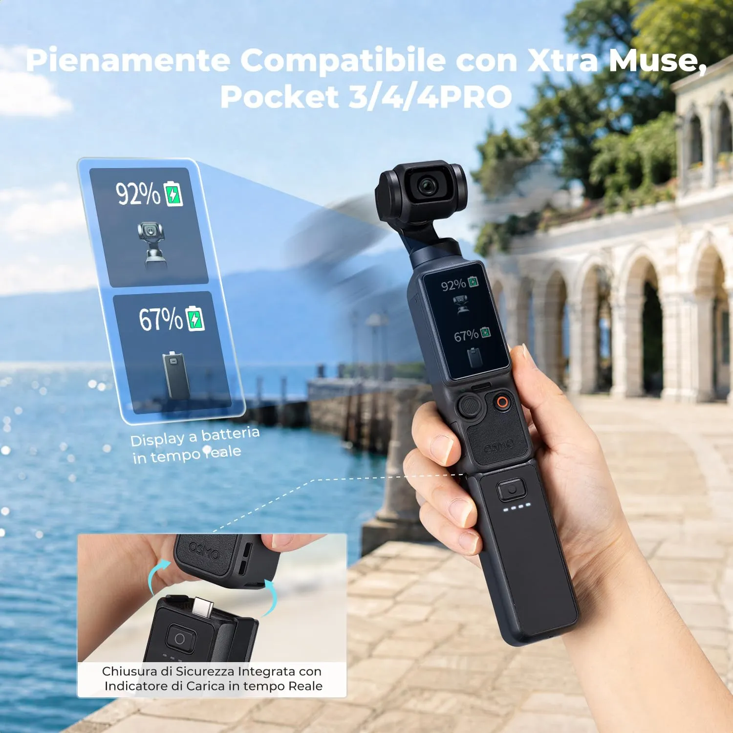 K&F Concept Impugnatura Batteria 3200mAh per Osmo Pocket 3 USB