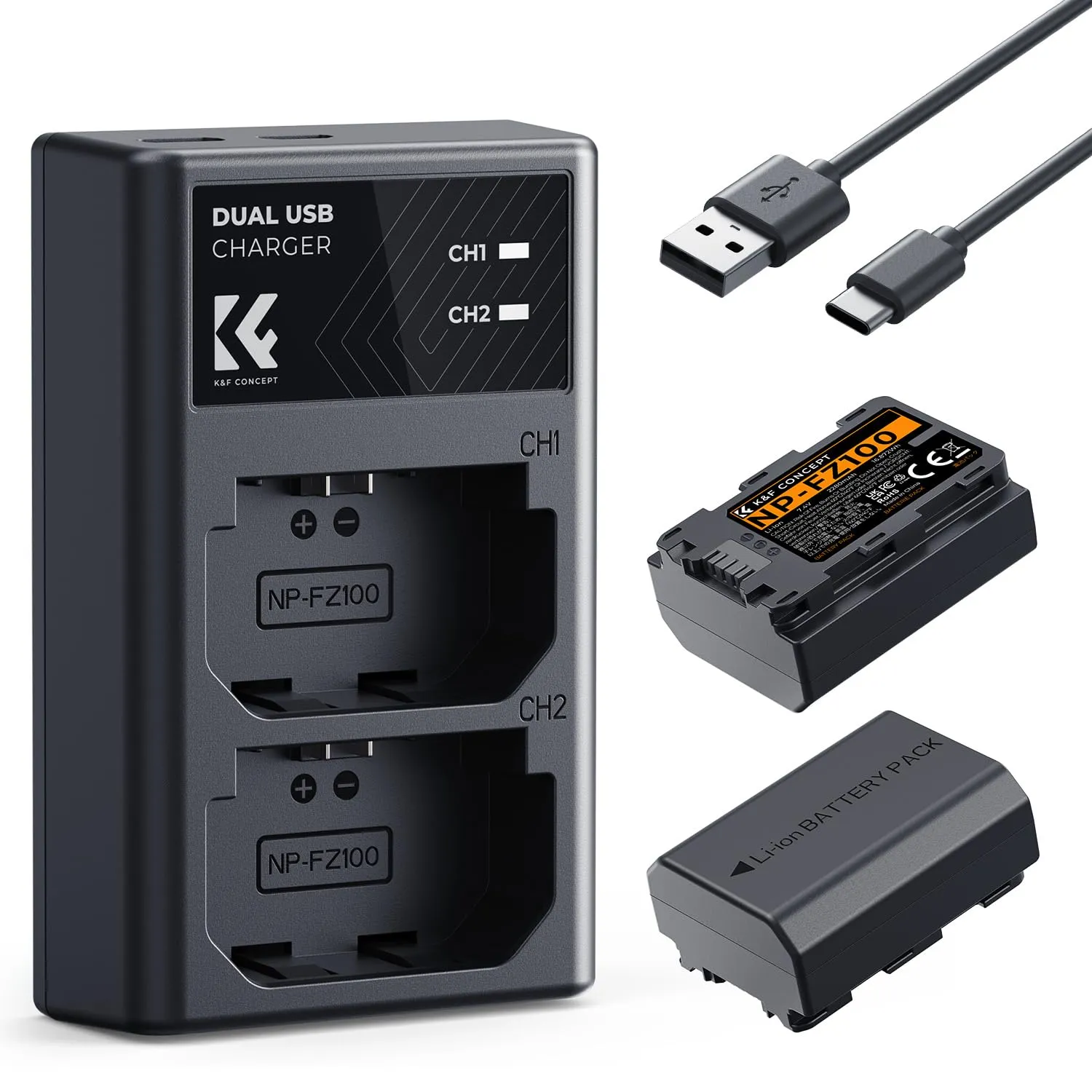 K&F Concept NP-FZ100 Batteria Doppia con Caricatore USB 2 Slot