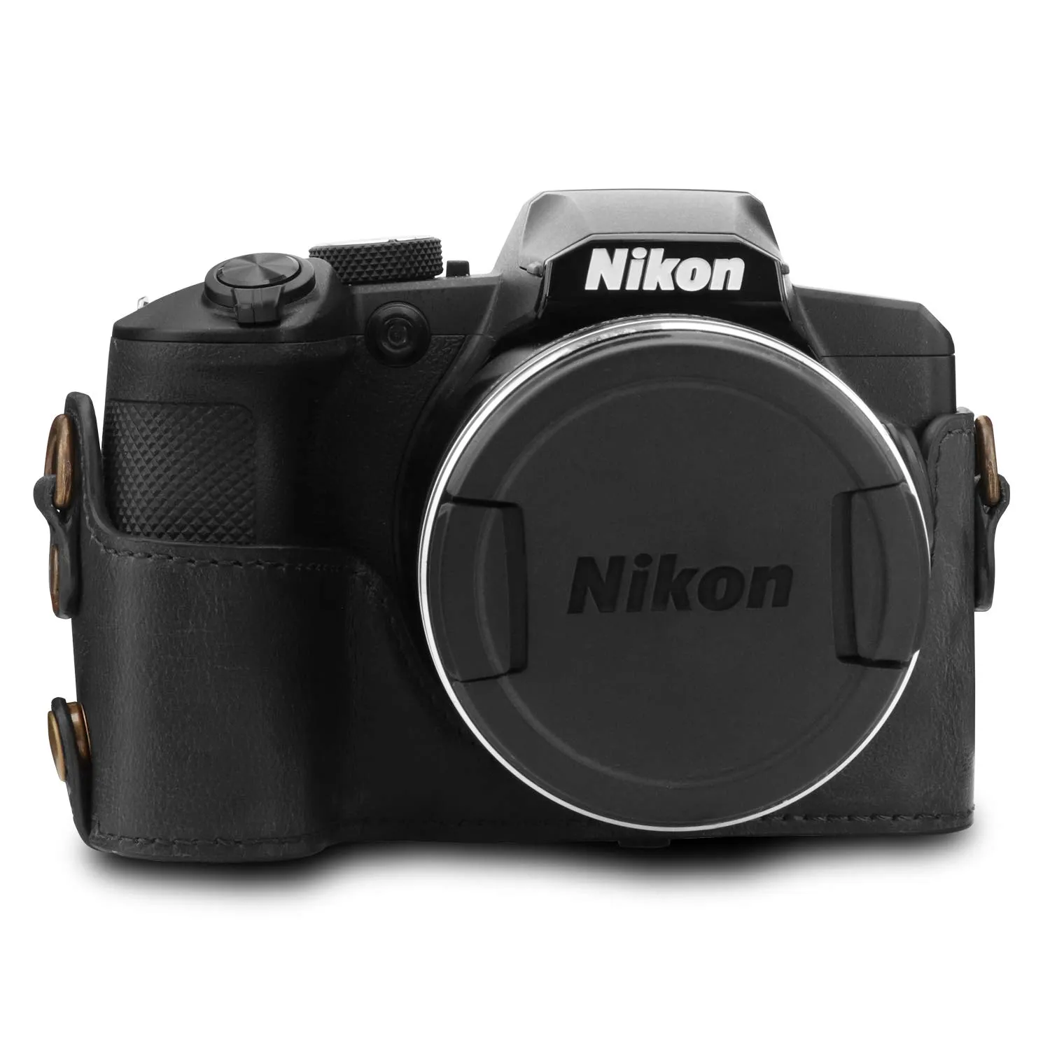 MegaGear custodia fotocamera Nikon Coolpix B600 nero finta pelle