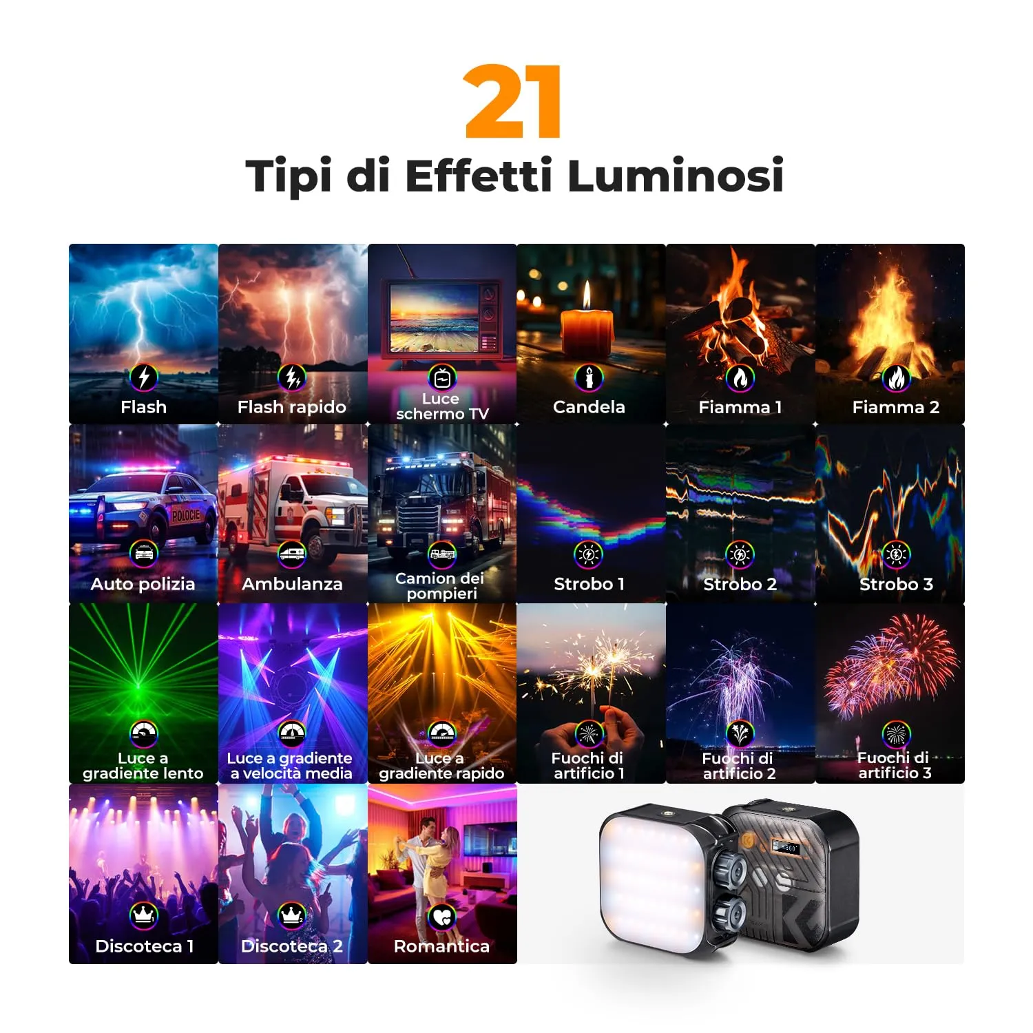 K&F Concept L01 luce video RGB 2500-9900K nera