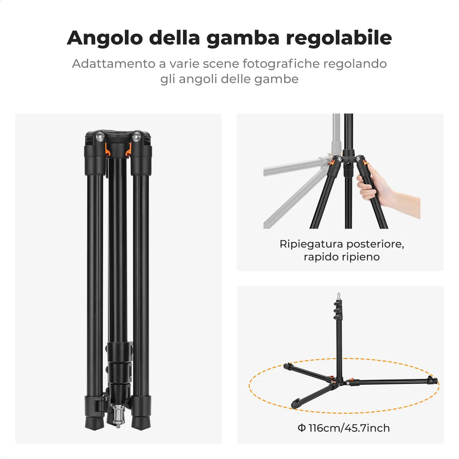 K&F Concept treppiede luce alluminio 2m vite 1/4"