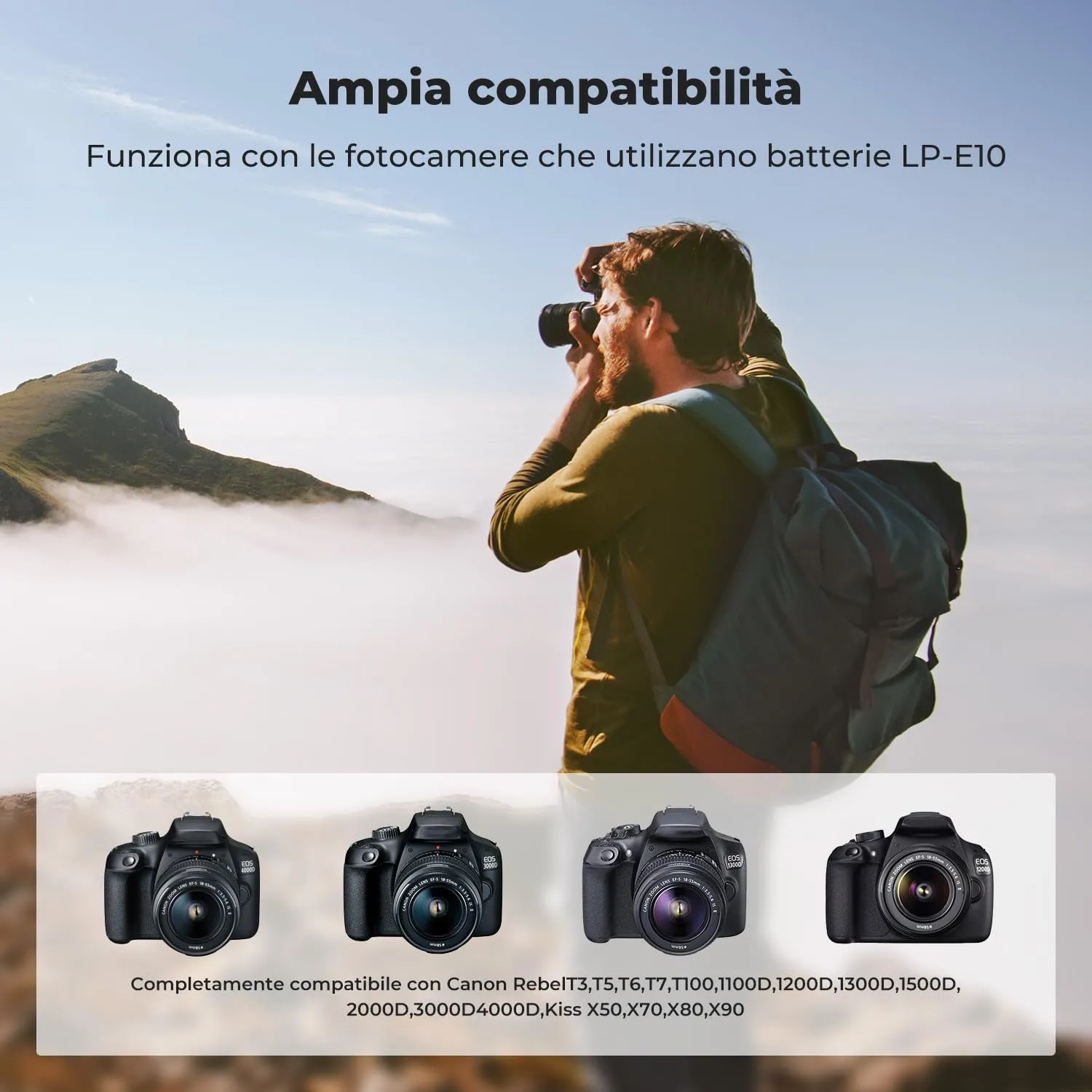 K&F Concept LP-E10 Batterie 1200mAh Kit 3+Caricatore LCD