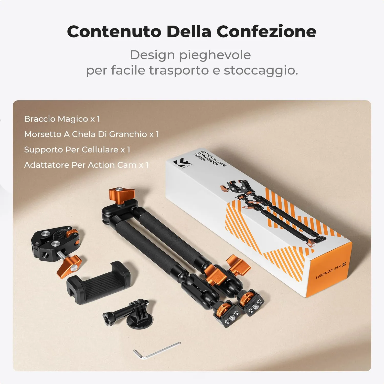 K&F Concept Braccio Magico 22" Kit Super Clamp Telefono Action Cam