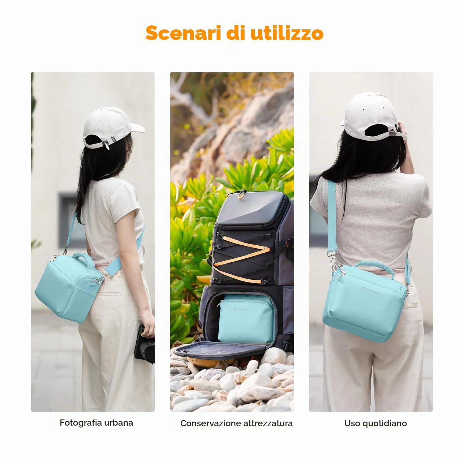 K&F Concept borsa fotocamera tracolla azzurra DSLR mirrorless
