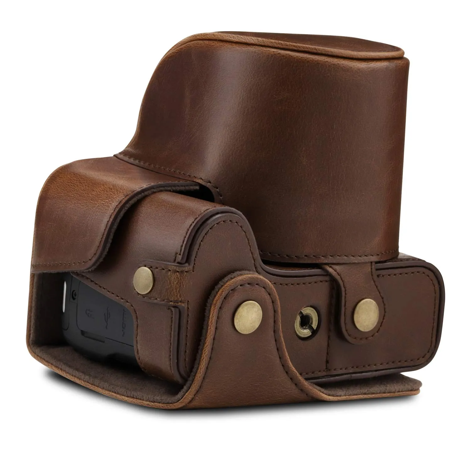 MegaGear Custodia Finta Pelle Canon SX70 HS Marrone Scuro