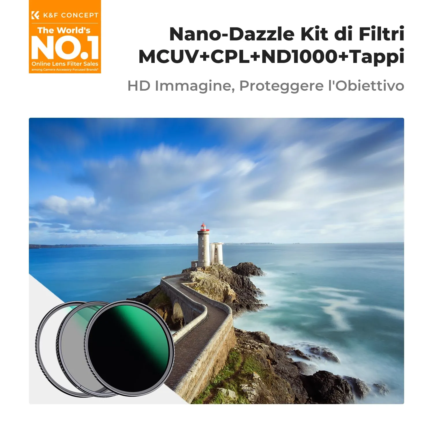 K&F Concept Nano-Dazzle Kit Filtri UV+CPL+ND1000 82mm