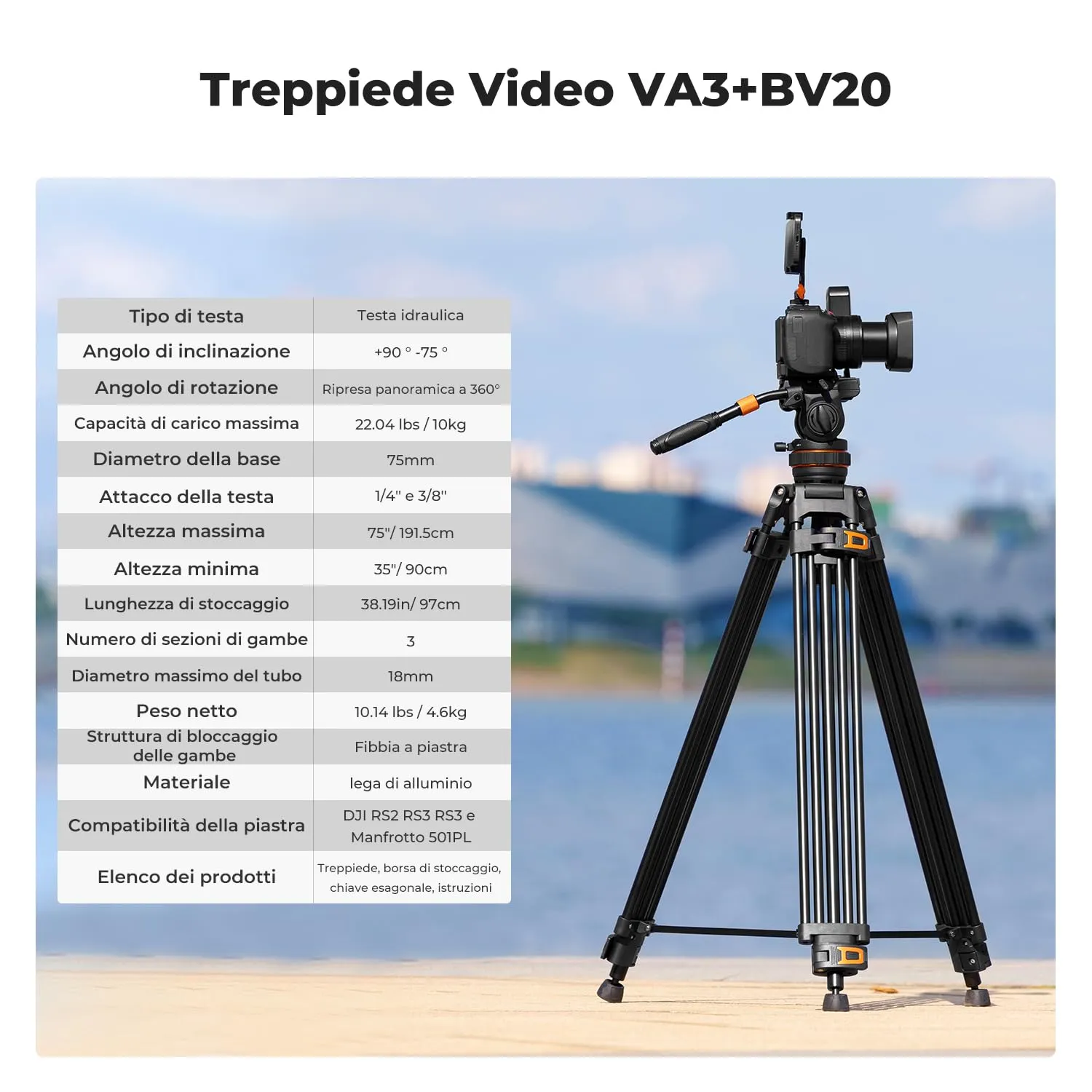 K&F Concept treppiede video 191cm 10kg testa fluida