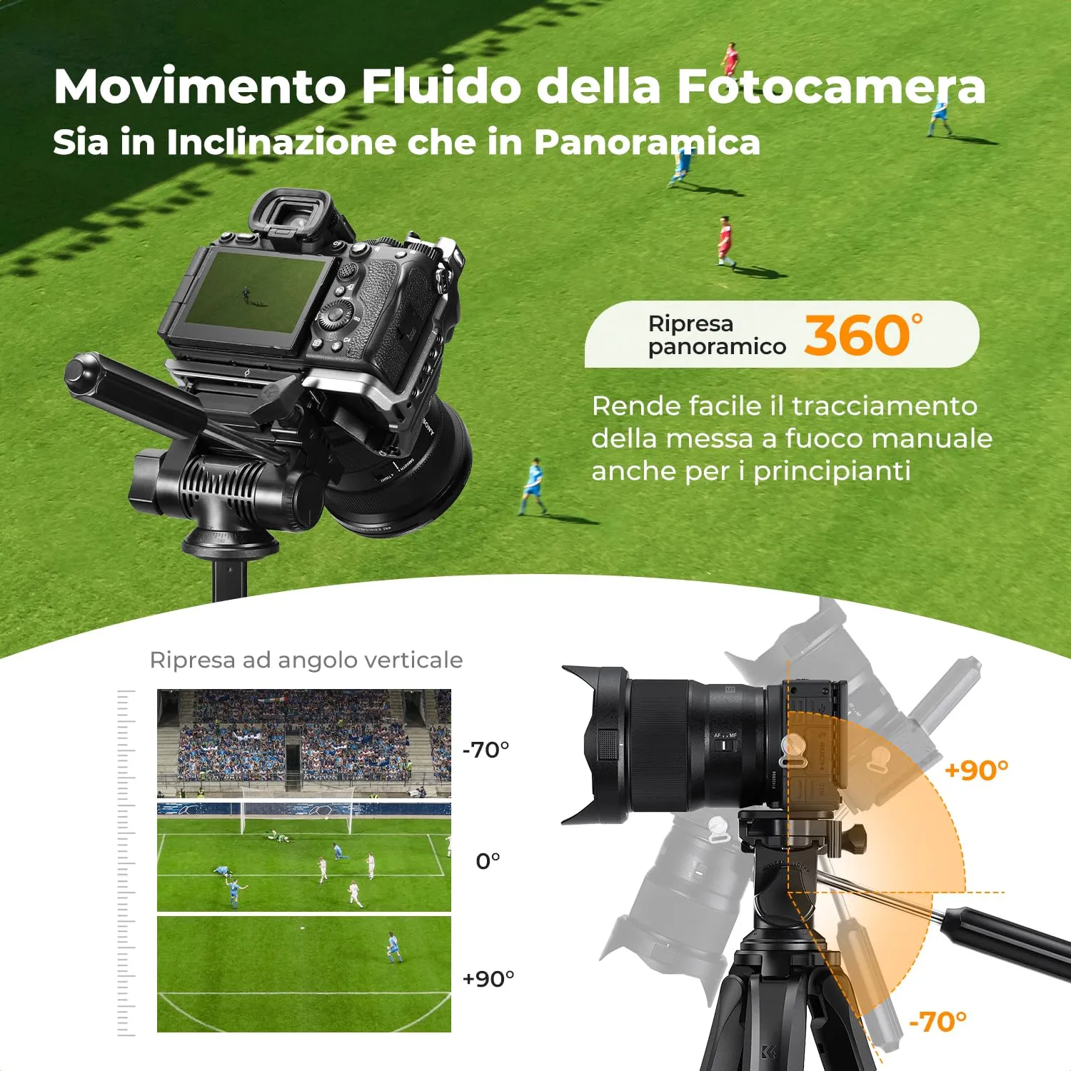 K&F Concept Treppiede Fotocamera 190 cm Nero 4 kg Alluminio