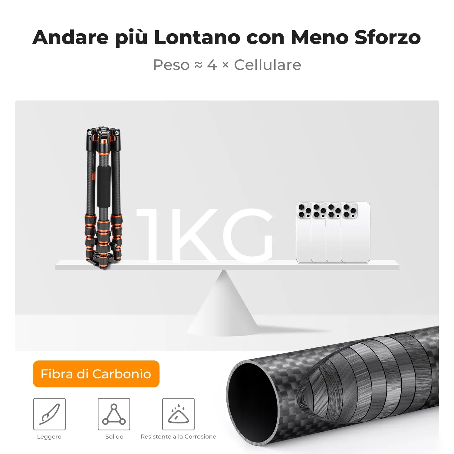 K&F Concept BA225 Treppiede Carbonio 153 cm 8 kg