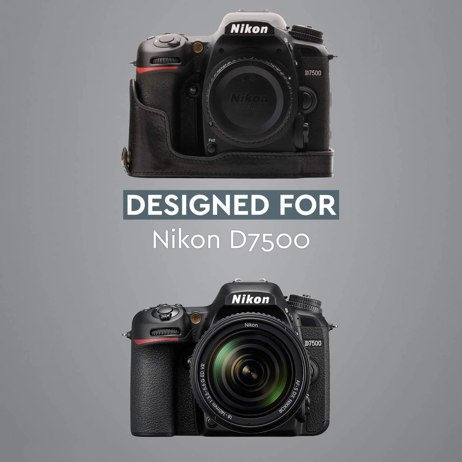MegaGear Custodia in vera pelle Nikon D7500 mezza con batteria