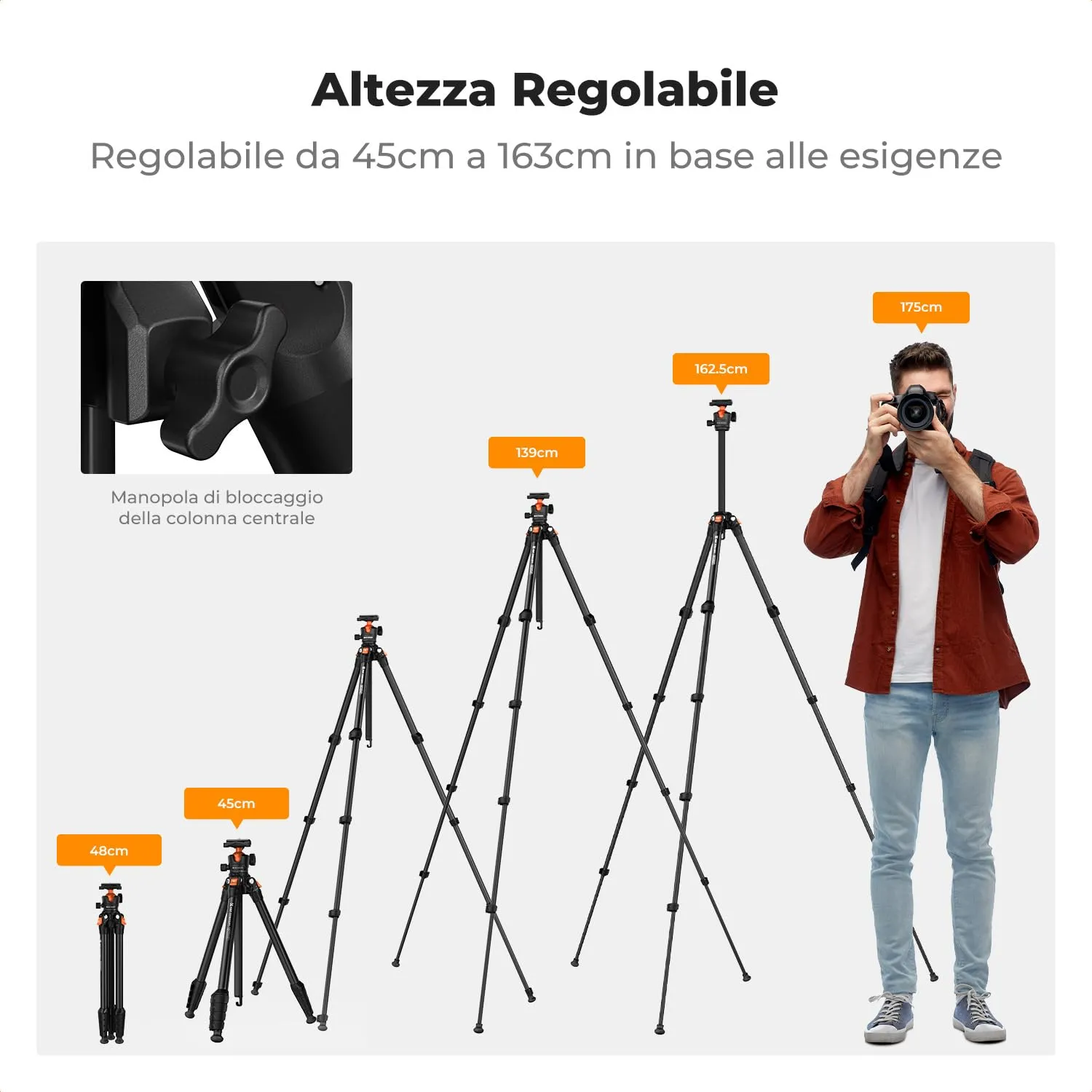 Concept O235A1+BH-40 Treppiede Alluminio 163cm 10kg Testa 40mm