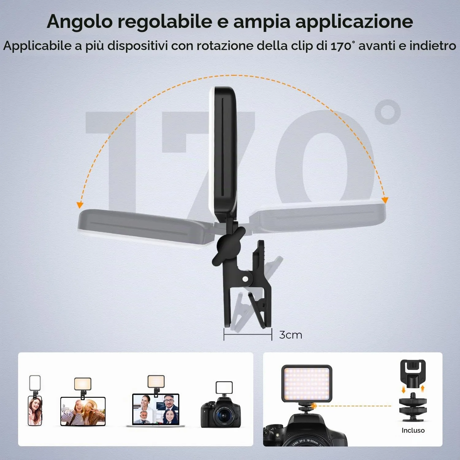 K&F Concept LED 84 luce video 3000K-10000K con clip