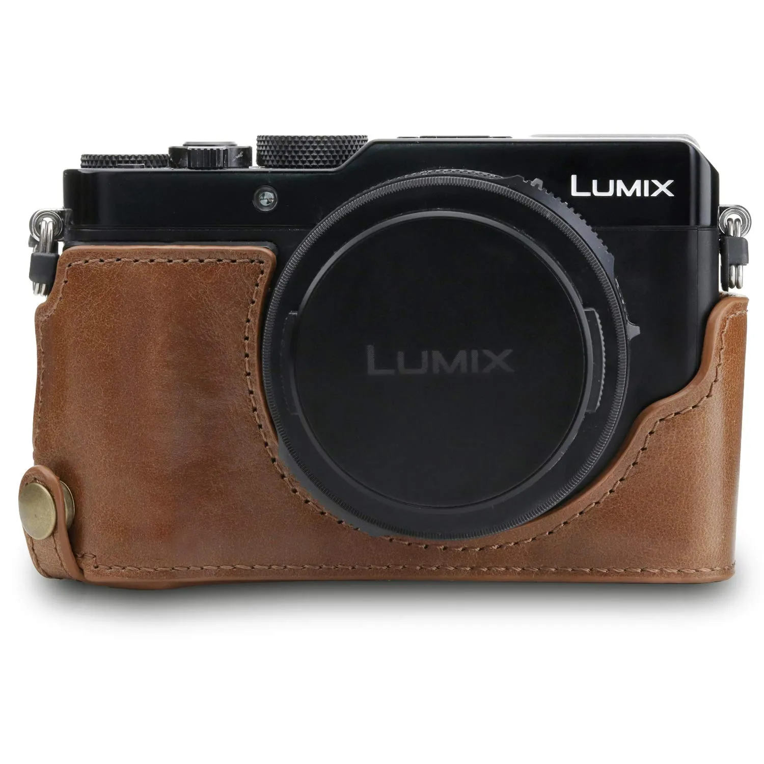 MegaGear Lumix LX100 II Mezza Custodia Pelle Marrone