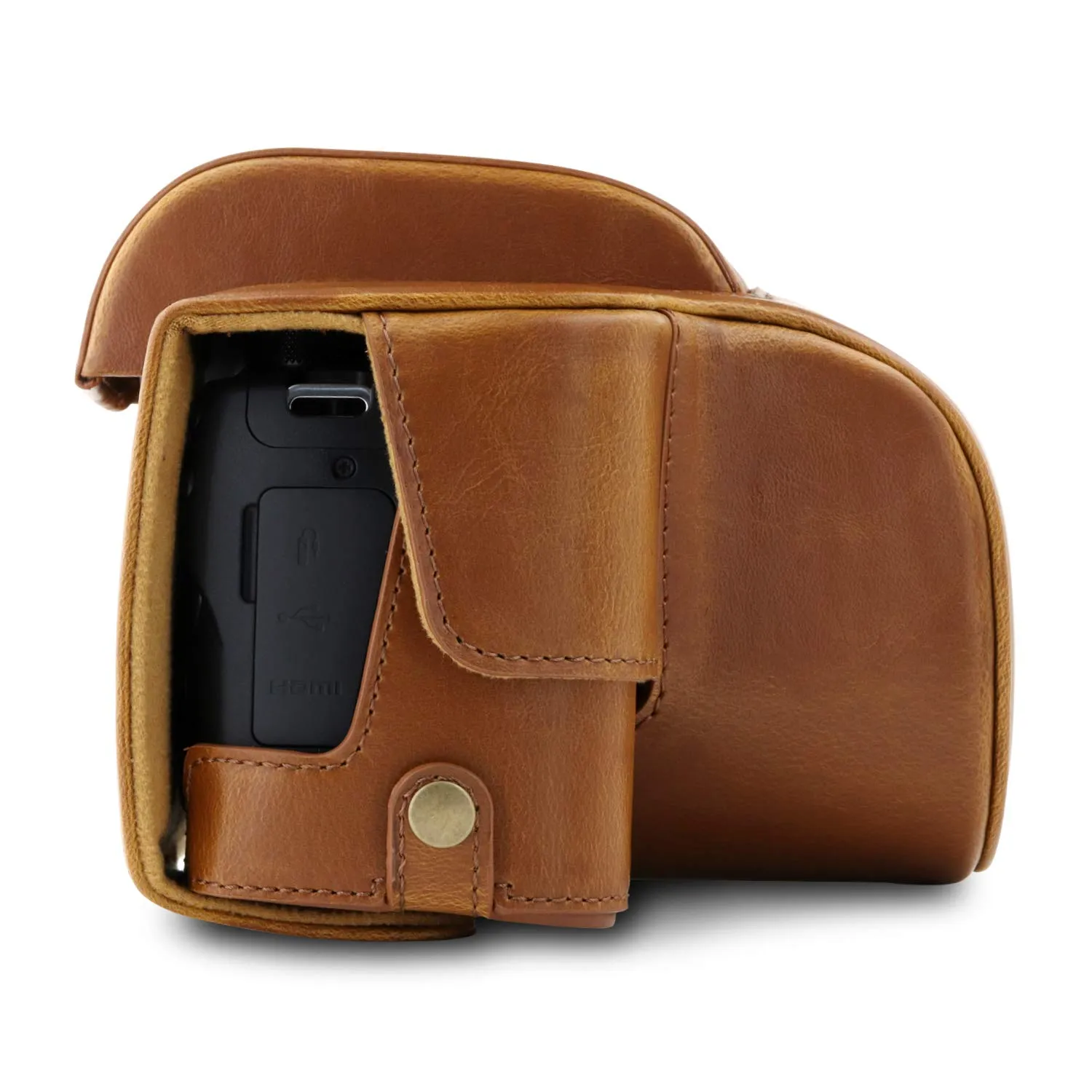 MegaGear Custodia Finta Pelle Canon SX70 HS Marrone Chiaro