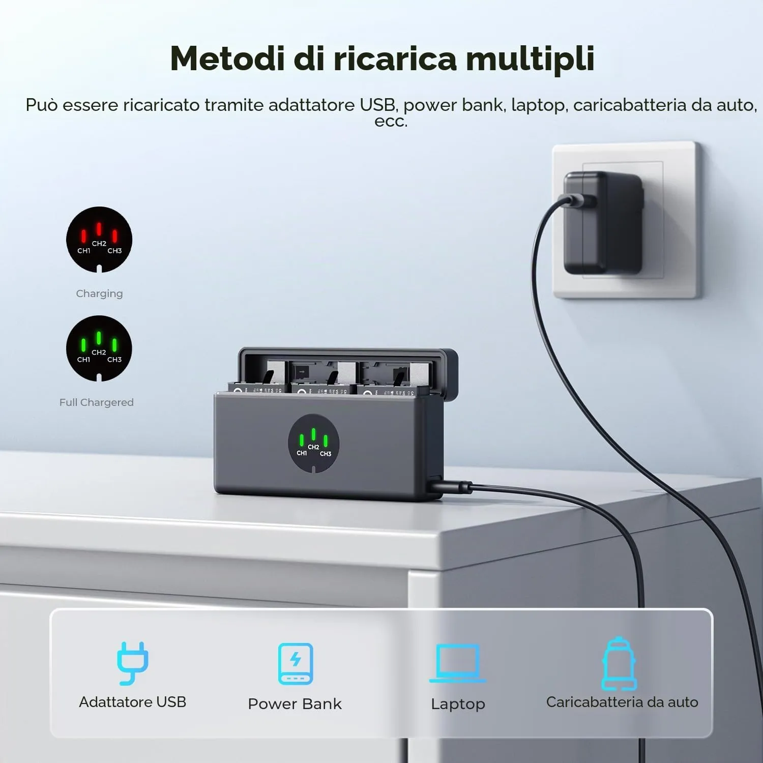 K&F Concept Osmo Action Kit 3 Batterie 2100mAh + Box USB-C