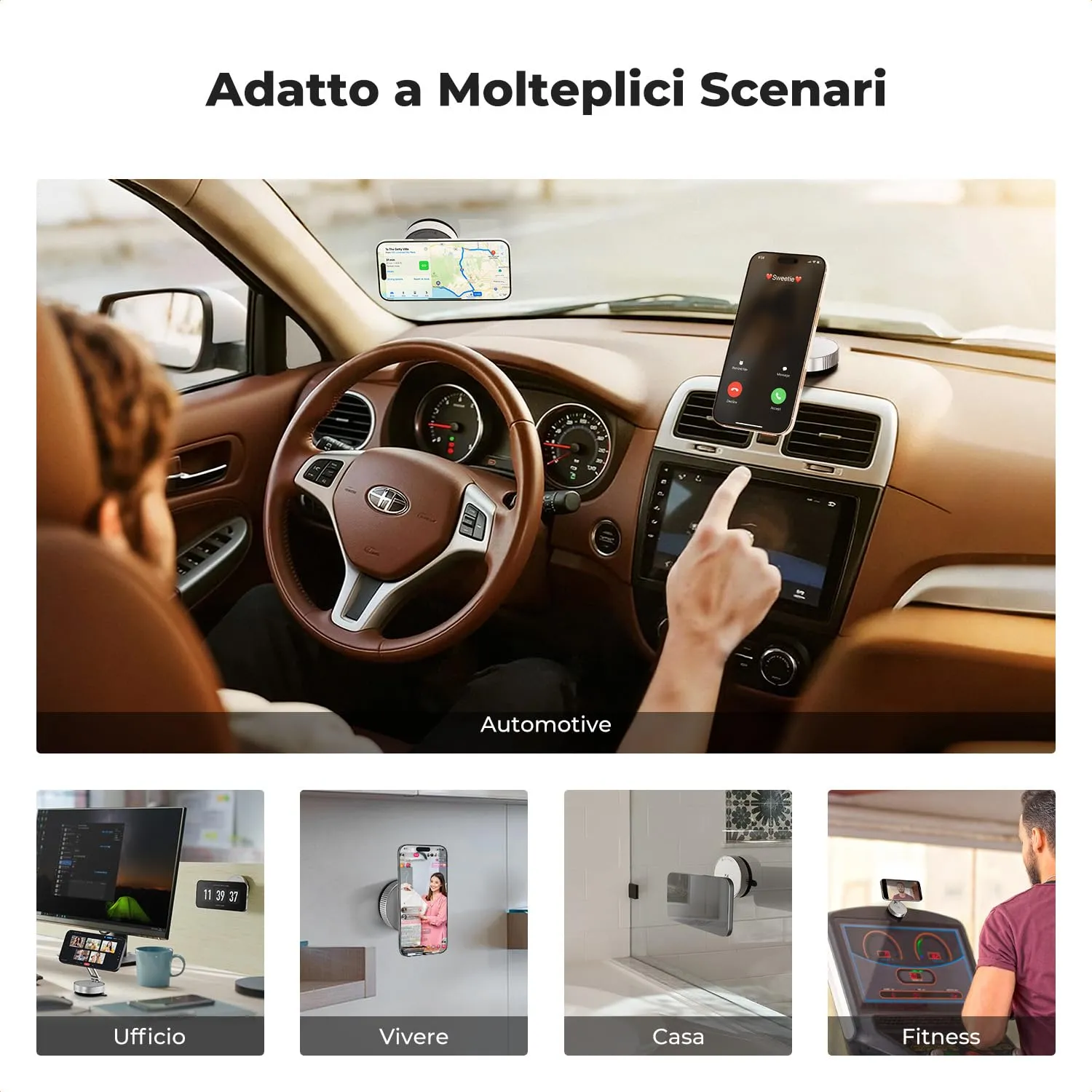 K&F Concept supporto telefono auto magnetico ventosa argento
