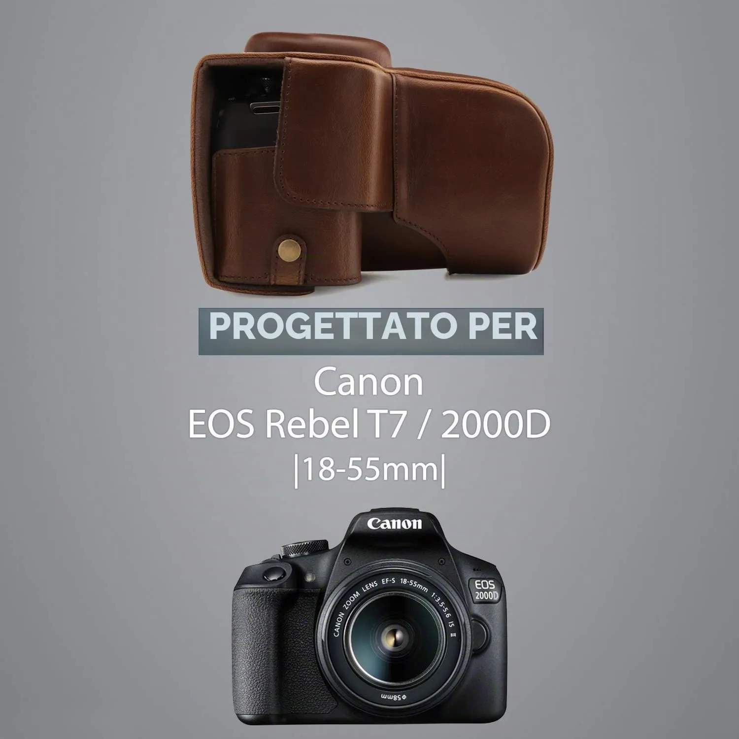 MegaGear Ever Ready EOS 2000D 18-55mm custodia pelle marrone scuro
