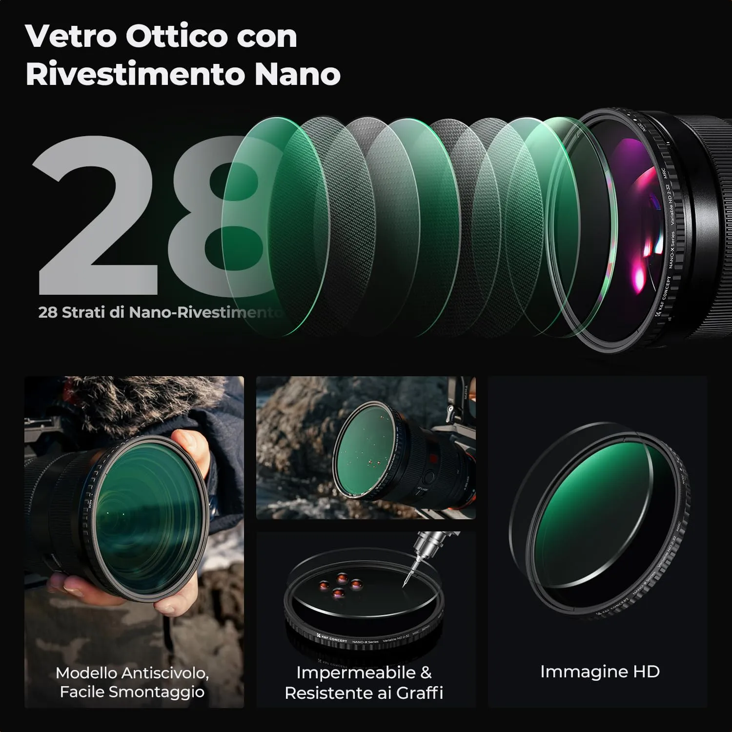 K&F Concept Nano-Xcel ND2-32 filtro variabile 67mm 1-5 stop
