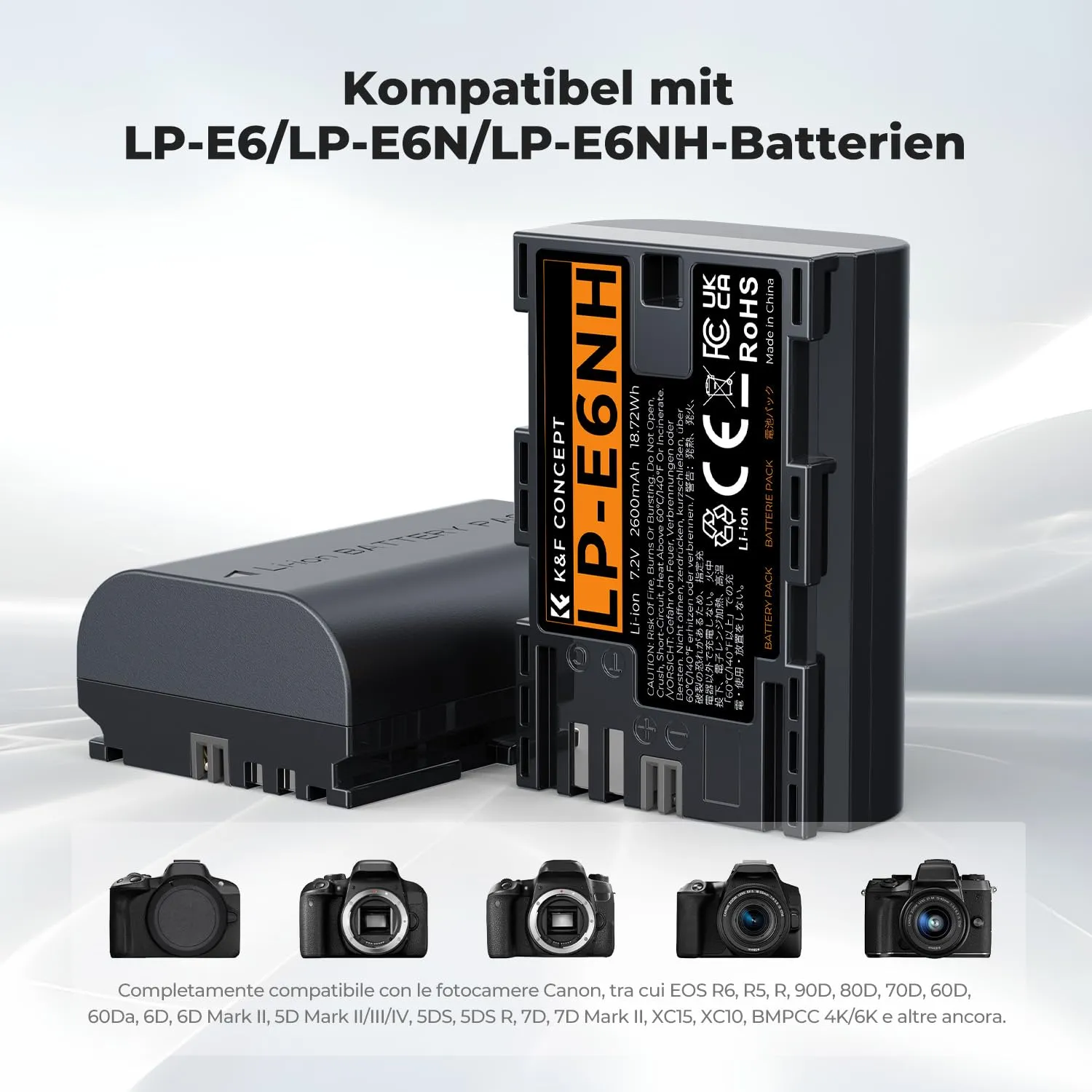 K&F Concept LP-E6NH Batteria 2600mAh + Caricatore LCD 2 Slot