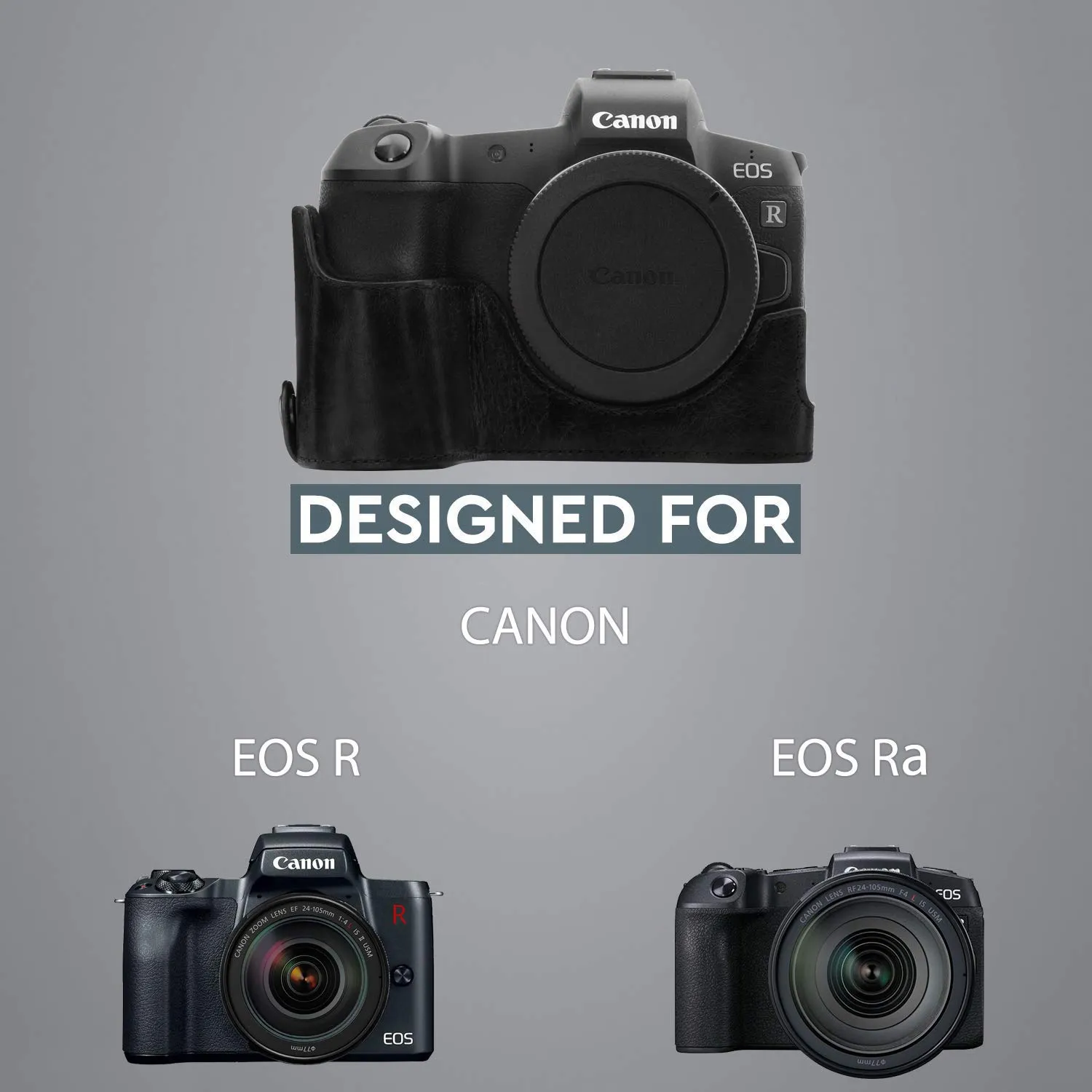 MegaGear Canon EOS R mezza custodia pelle nera ever ready