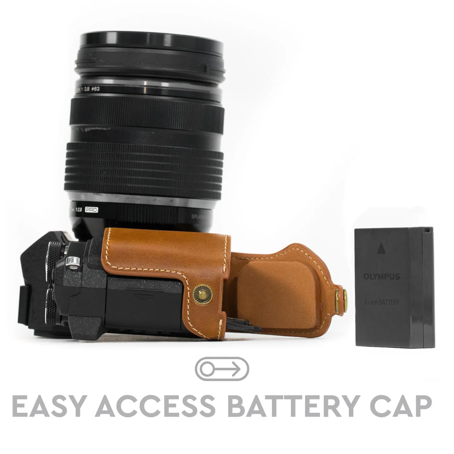 MegaGear E-M5 II Mezza Custodia Finta Pelle Marrone Chiaro