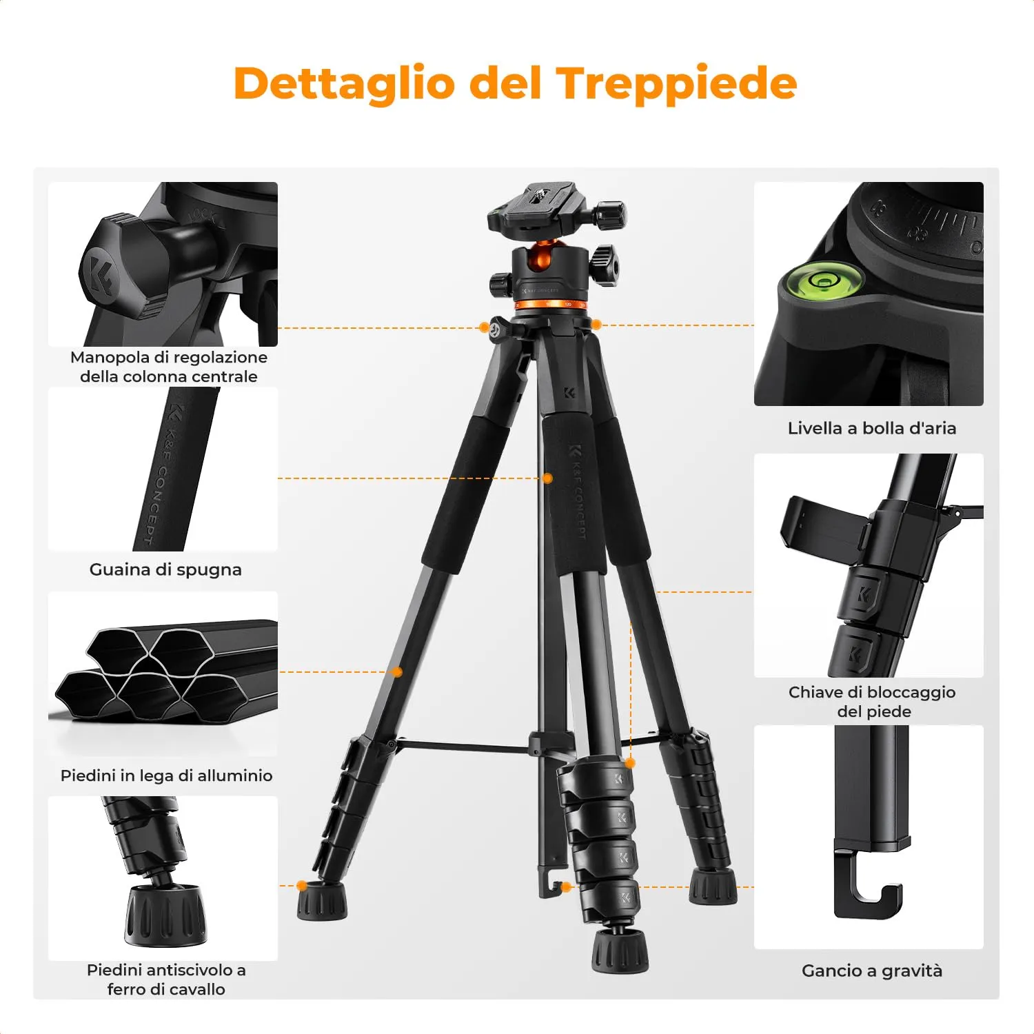 K&F Concept S225A3 Treppiede 190cm 8kg con Testa Sferica