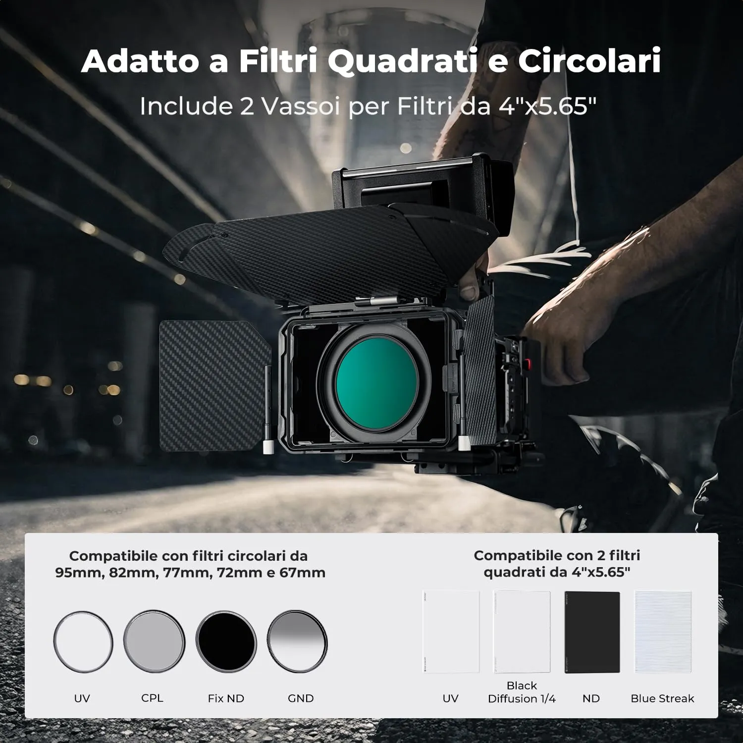 K&F Concept Mini Matte Box 4x5,65" paraluce video 2 filtri