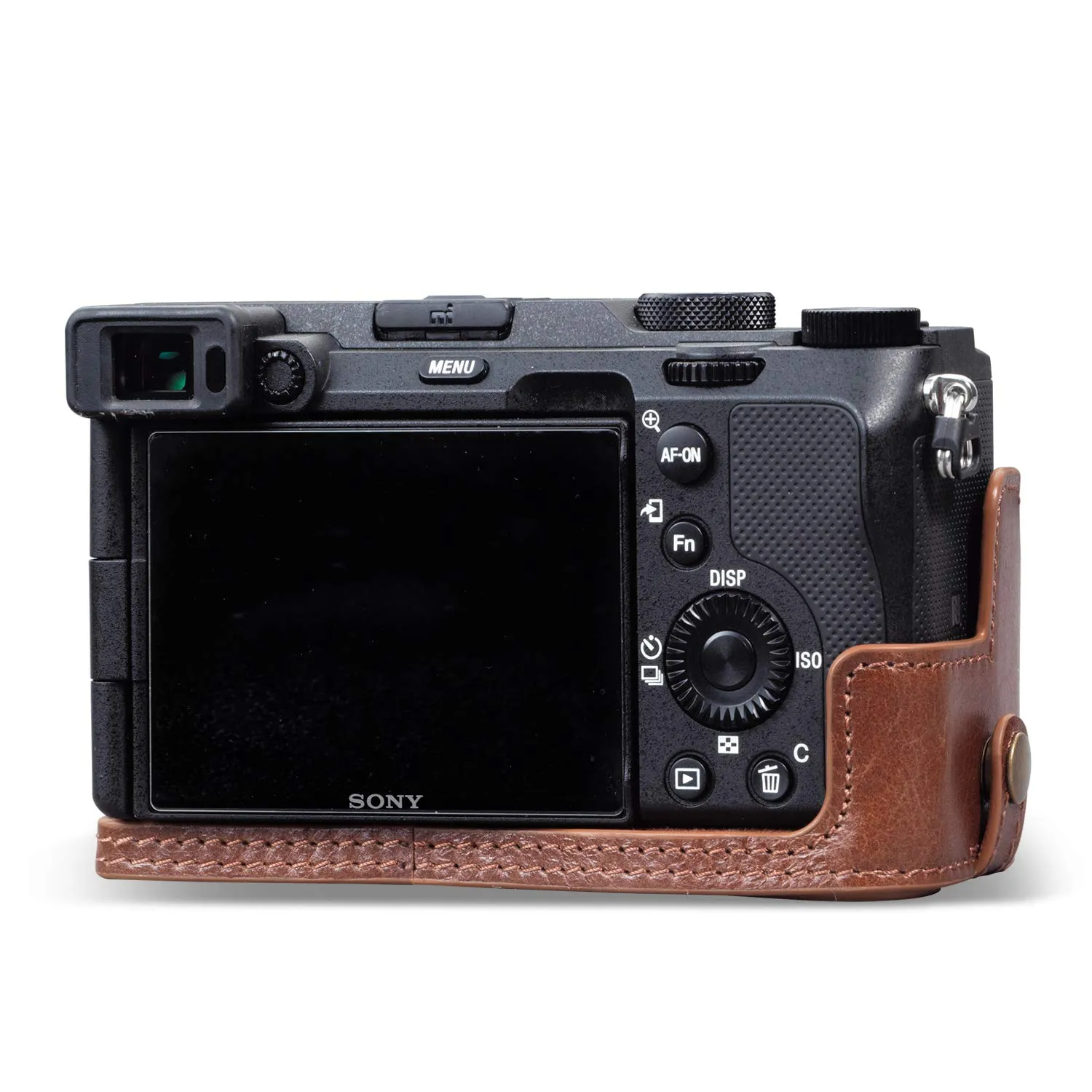 MegaGear custodia Sony Alpha 7C vera pelle marrone half-case