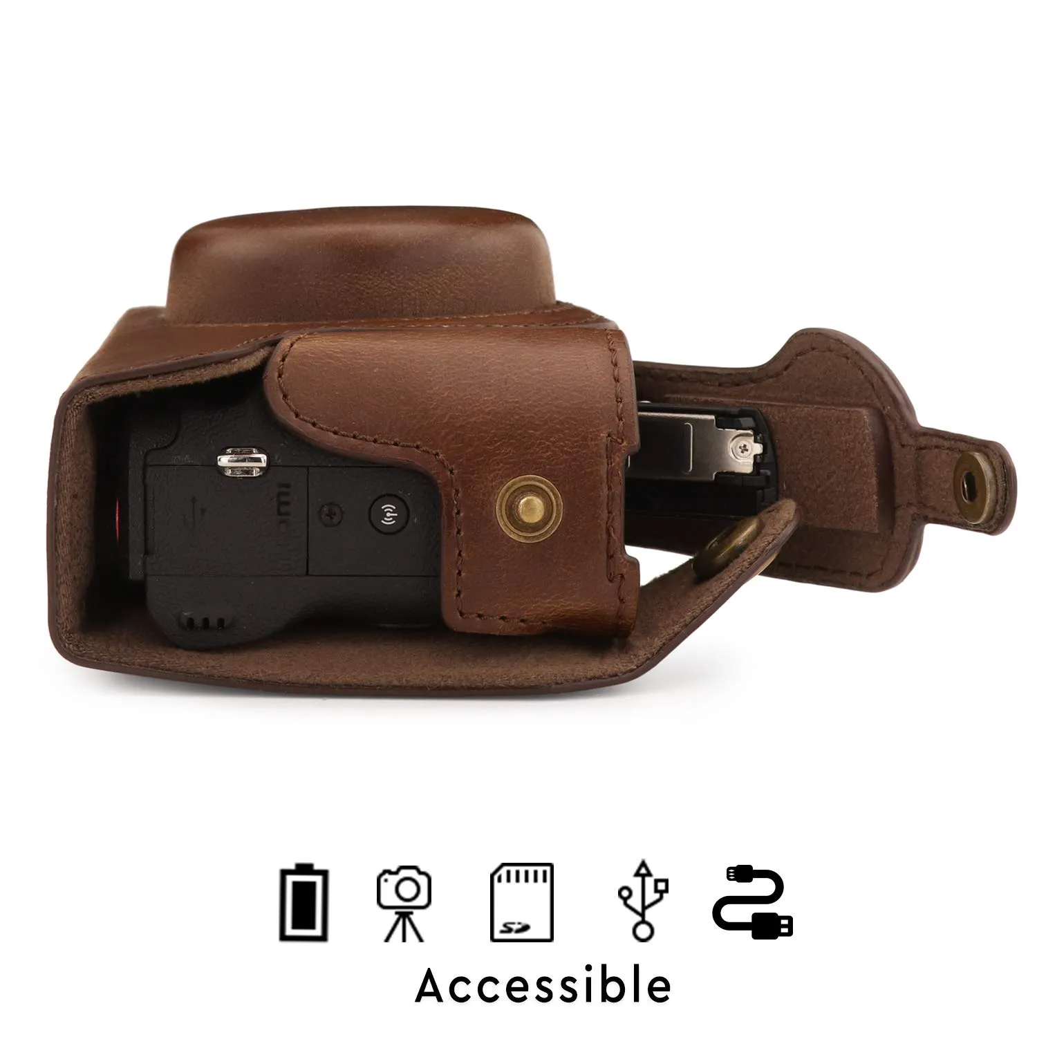 MegaGear Ever Ready custodia Canon G5 X Mark II marrone finta pelle