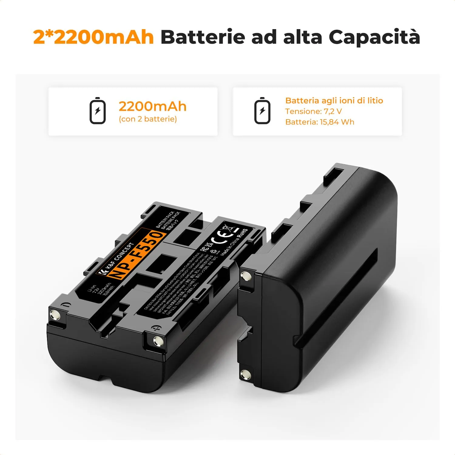 K&F Concept NP-F550 batterie 2x 2200mAh + caricatore