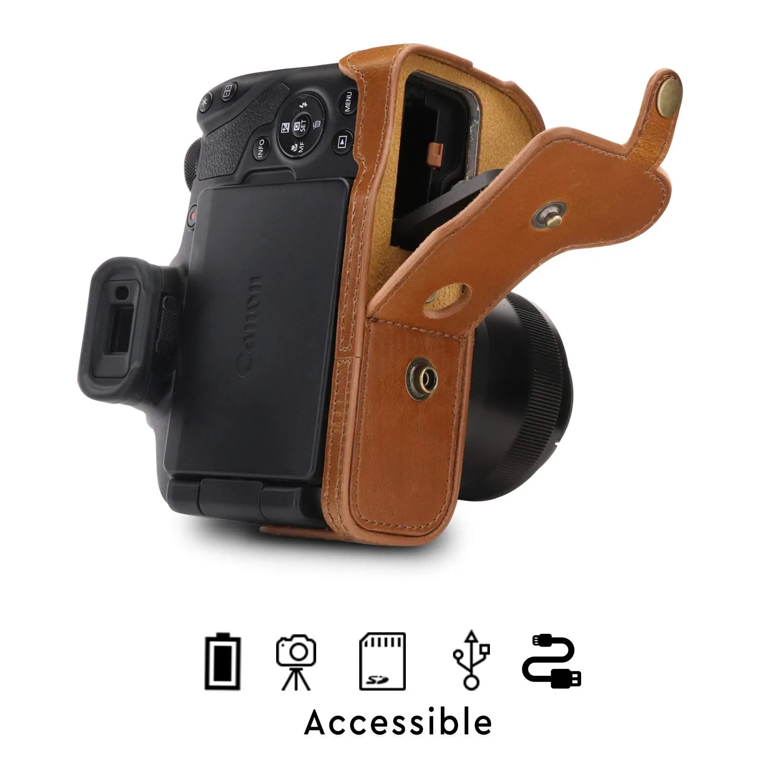 MegaGear Custodia Finta Pelle Canon SX70 HS Marrone Chiaro