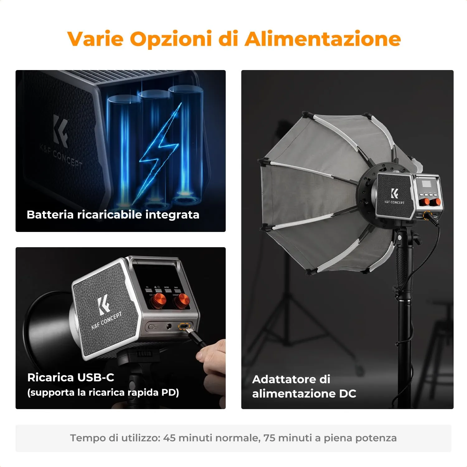 K&F Concept 60W COB Luce Video Bi-Color con Batteria