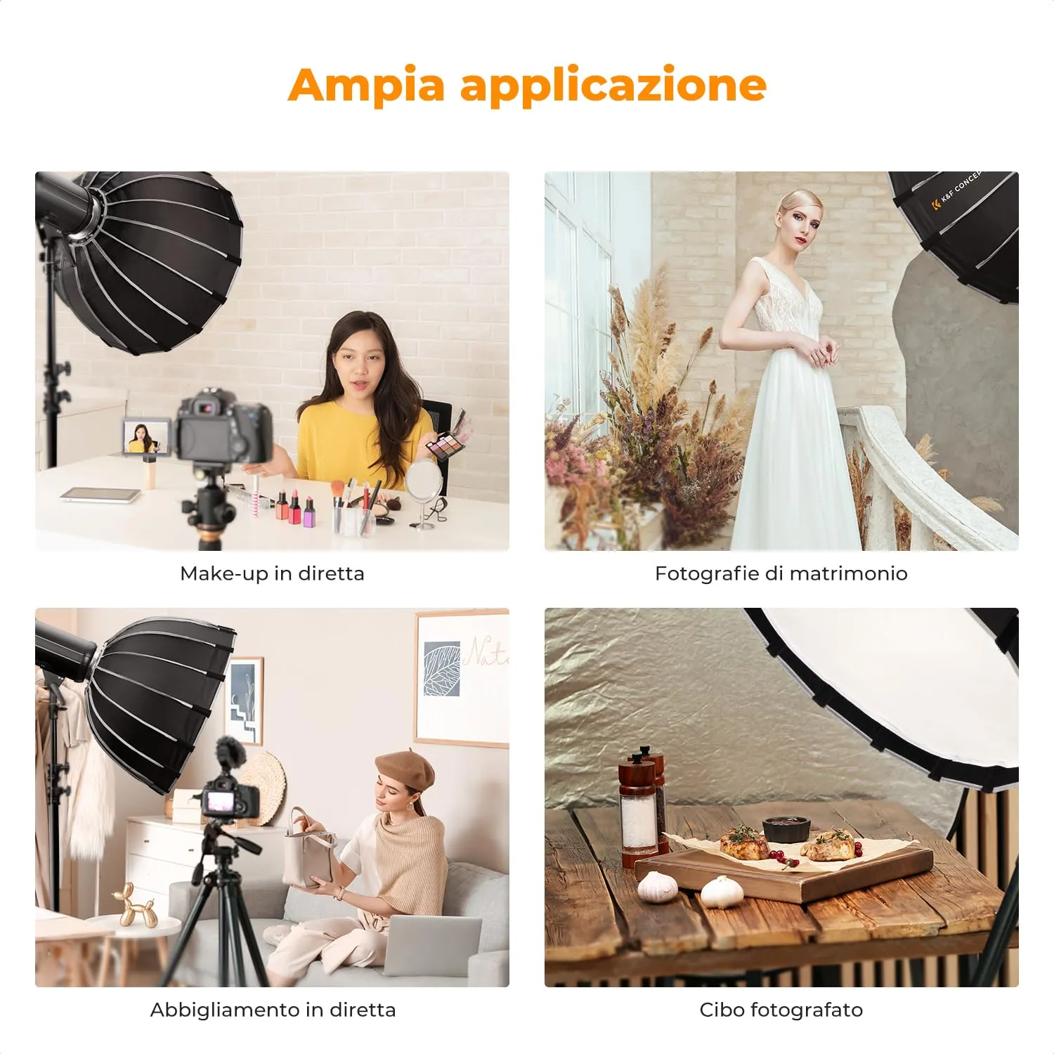 K&F Concept softbox parabolico 60cm Bowens con griglia