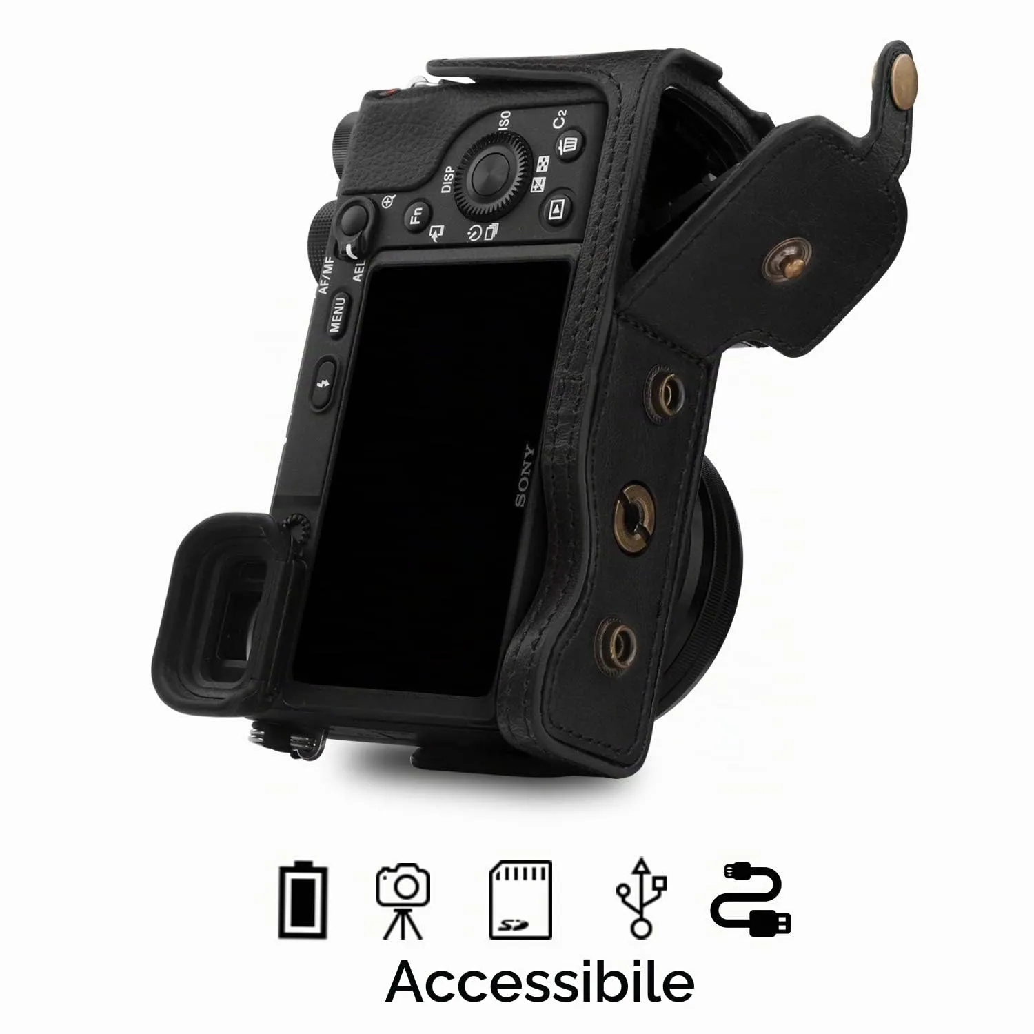 MegaGear MG1651 Custodia Pelle Sony A6100 A6400 Nera
