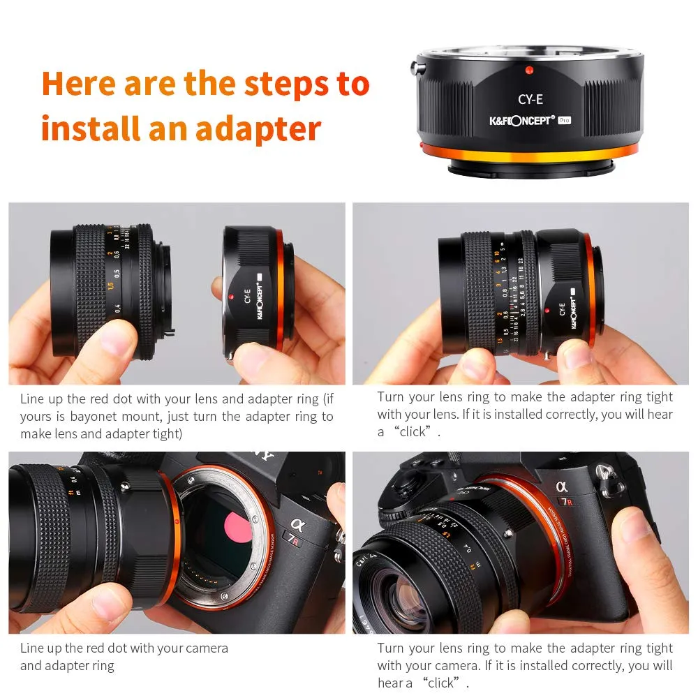K&F Concept Contax Yashica-Sony E adattatore obiettivi manuale